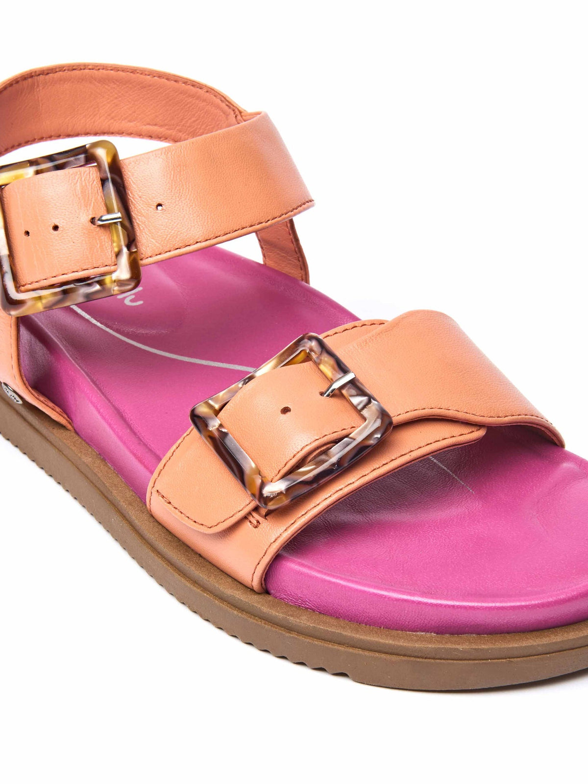 Orange colourful leather buckle sandals - NEWARK 2 PAPAYA/FUCHSIA PINK LEATHER