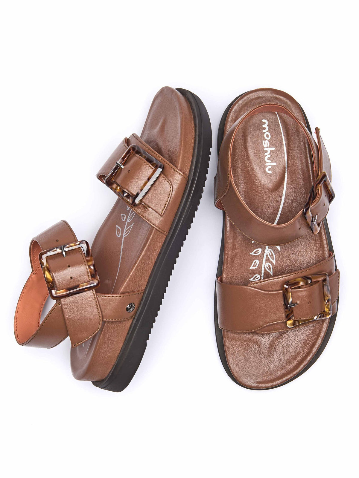 Brown colourful leather buckle sandals - NEWARK 2 TAN LEATHER