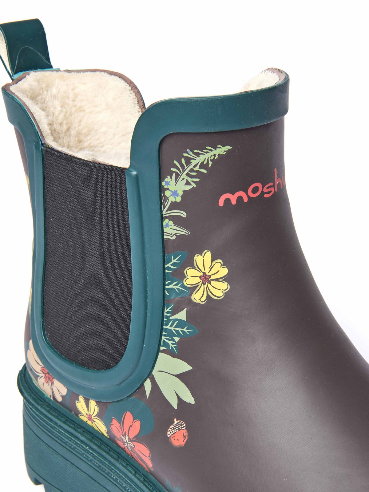Brown cushioned faux fur lined ankle welly boot - TIDE BROWN ACORN BLOOM