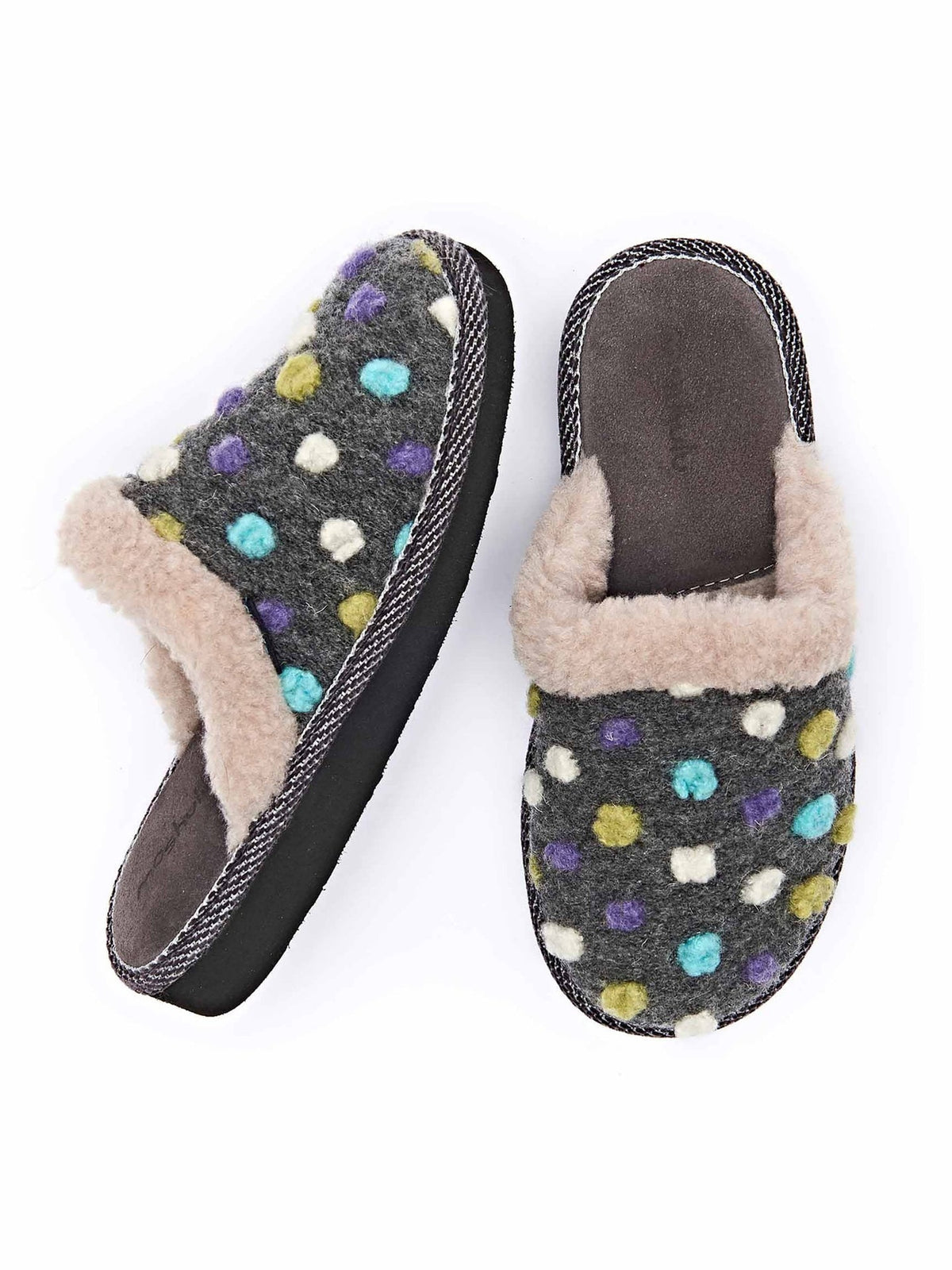 Grey colourful spotty mule slippers - MALIA 2 SLATE