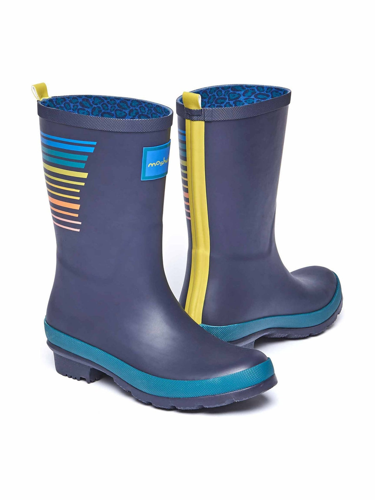 Blue colourful mid-length wellies - DOWNPOUR INDIGO STRIPE