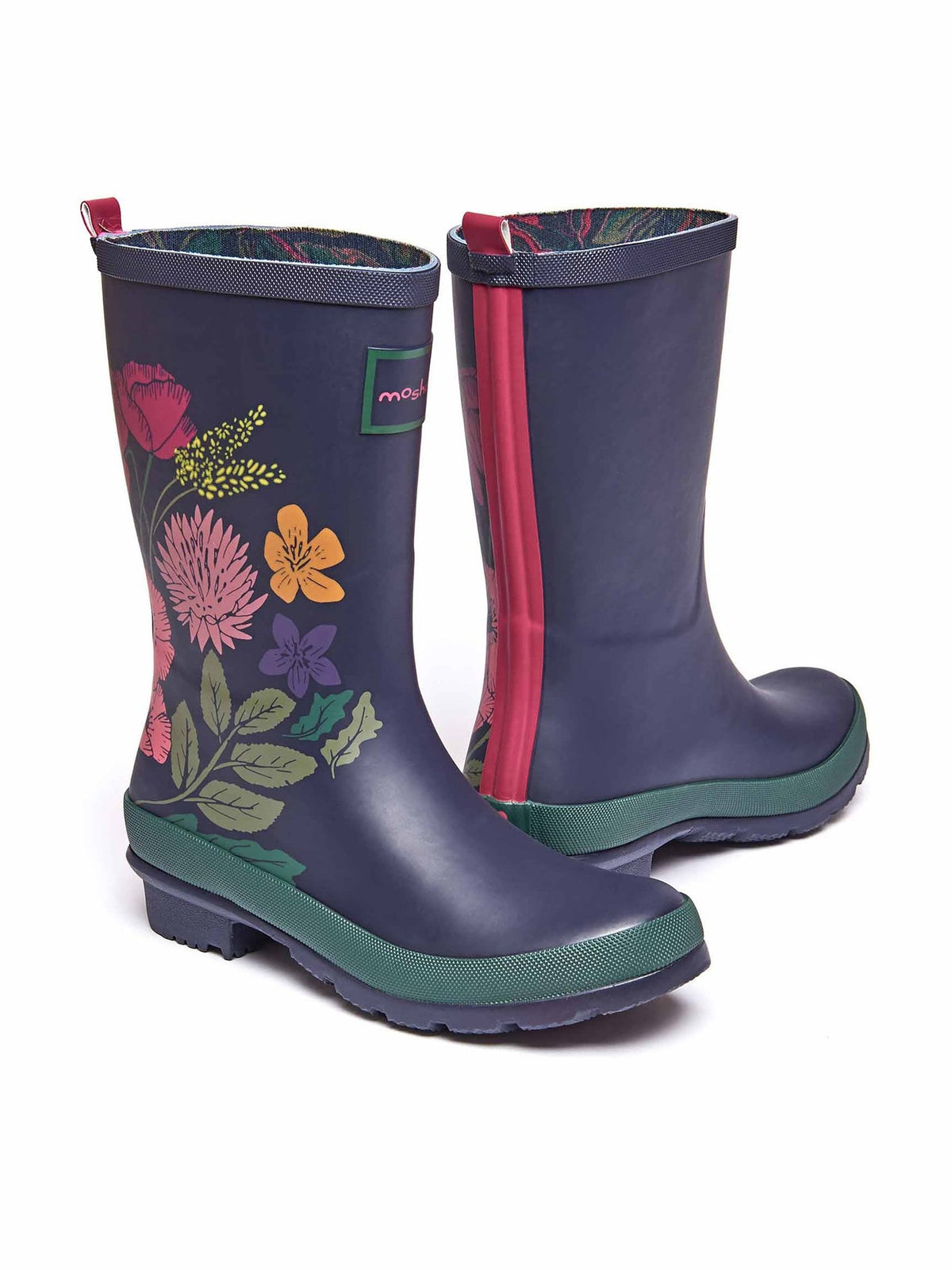 Blue colourful mid-length wellies - DOWNPOUR INDIGO WILDFLOWER