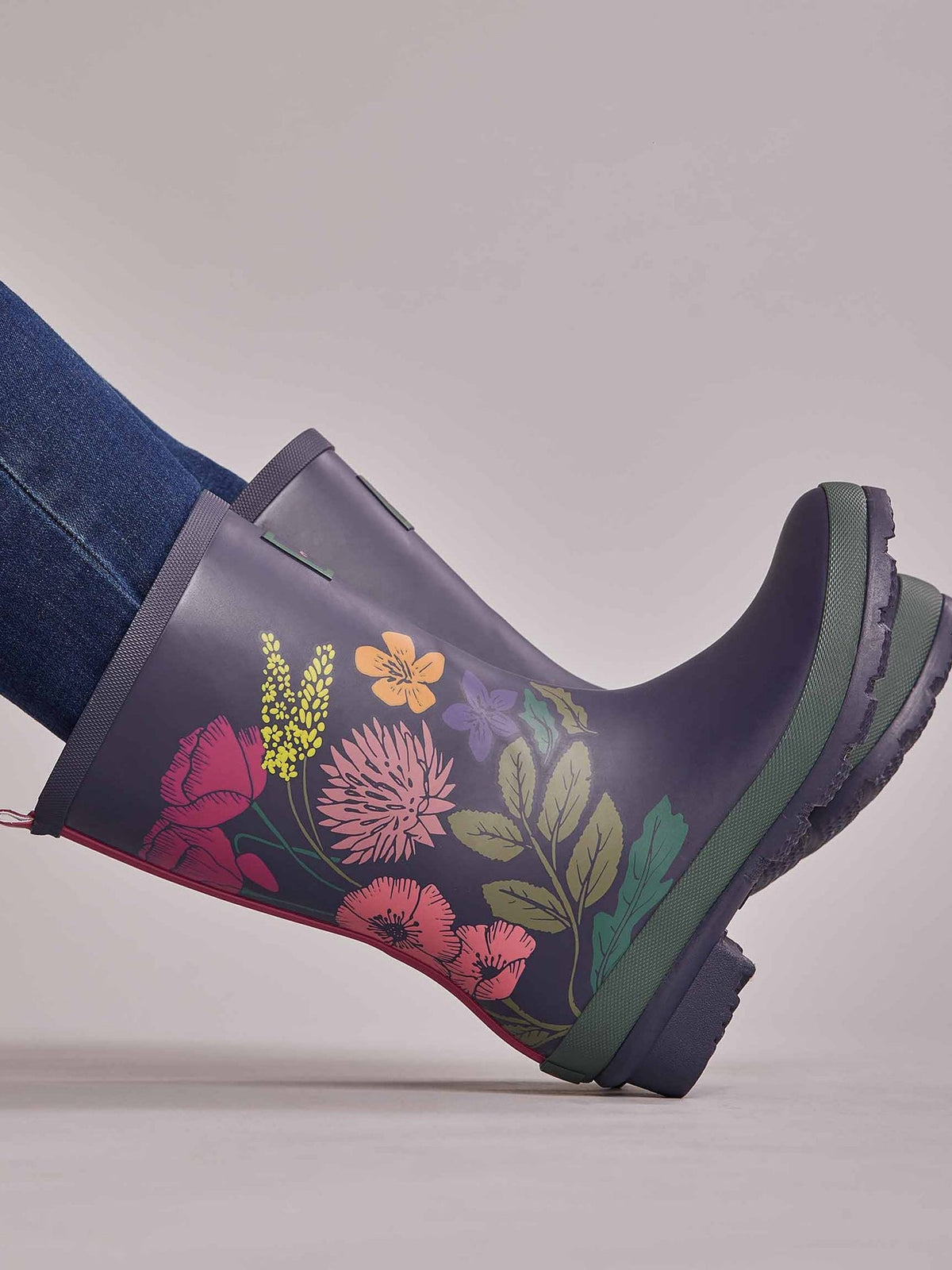 Blue colourful mid-length wellies - DOWNPOUR INDIGO WILDFLOWER