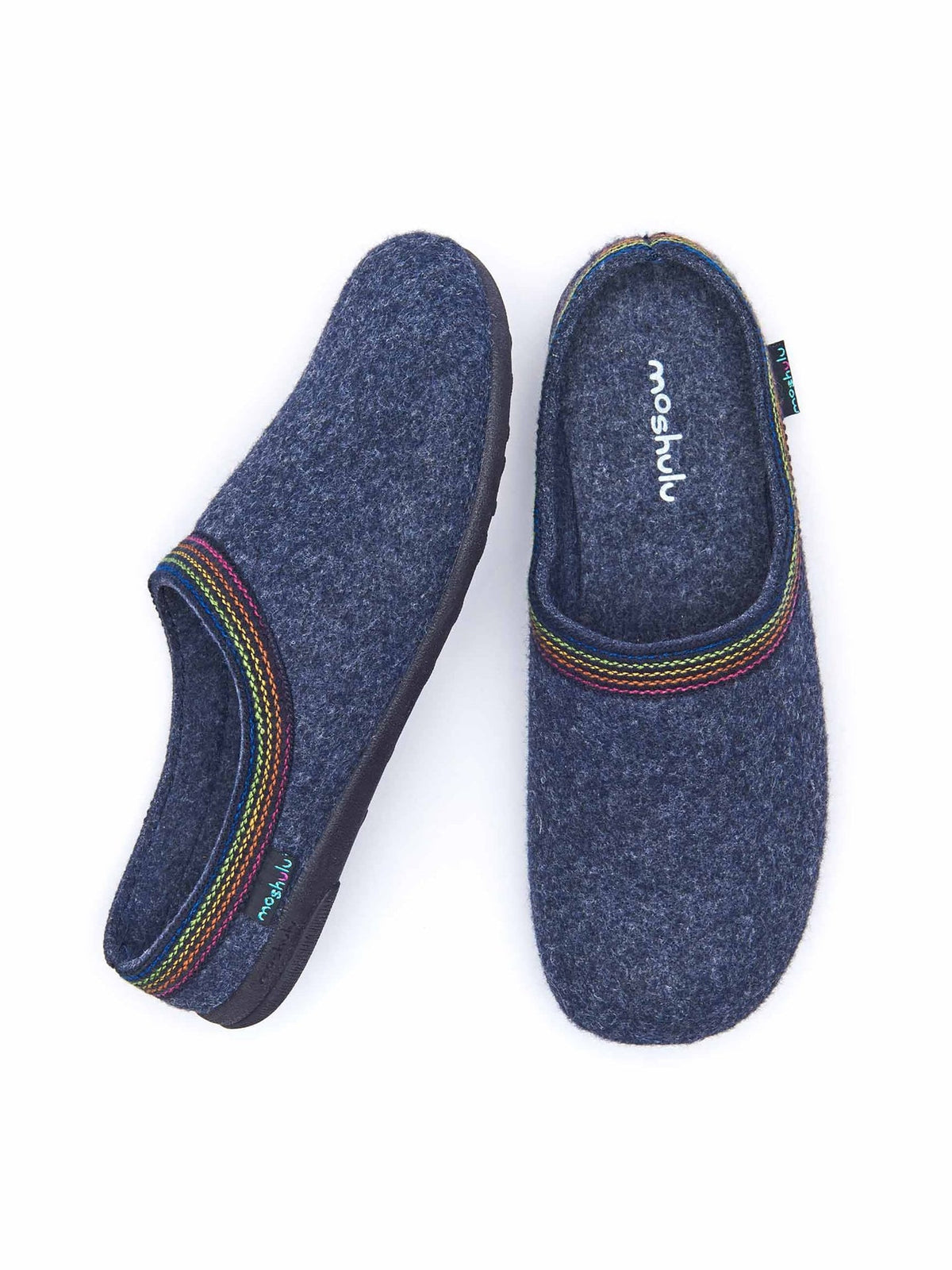 Blue recycled felt Turkish mule slippers - MIRISSA INDIGO