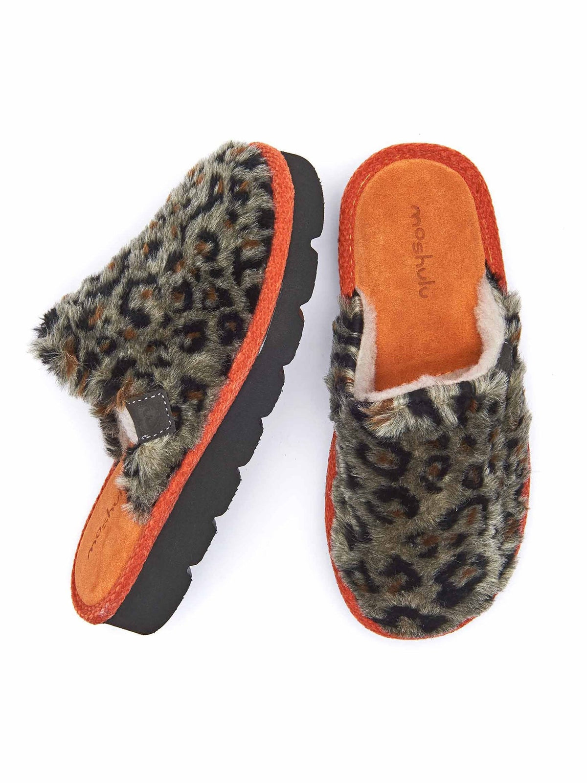 Orange leopard print fluffy mule slippers - SNOW LEOPARD ORANGE