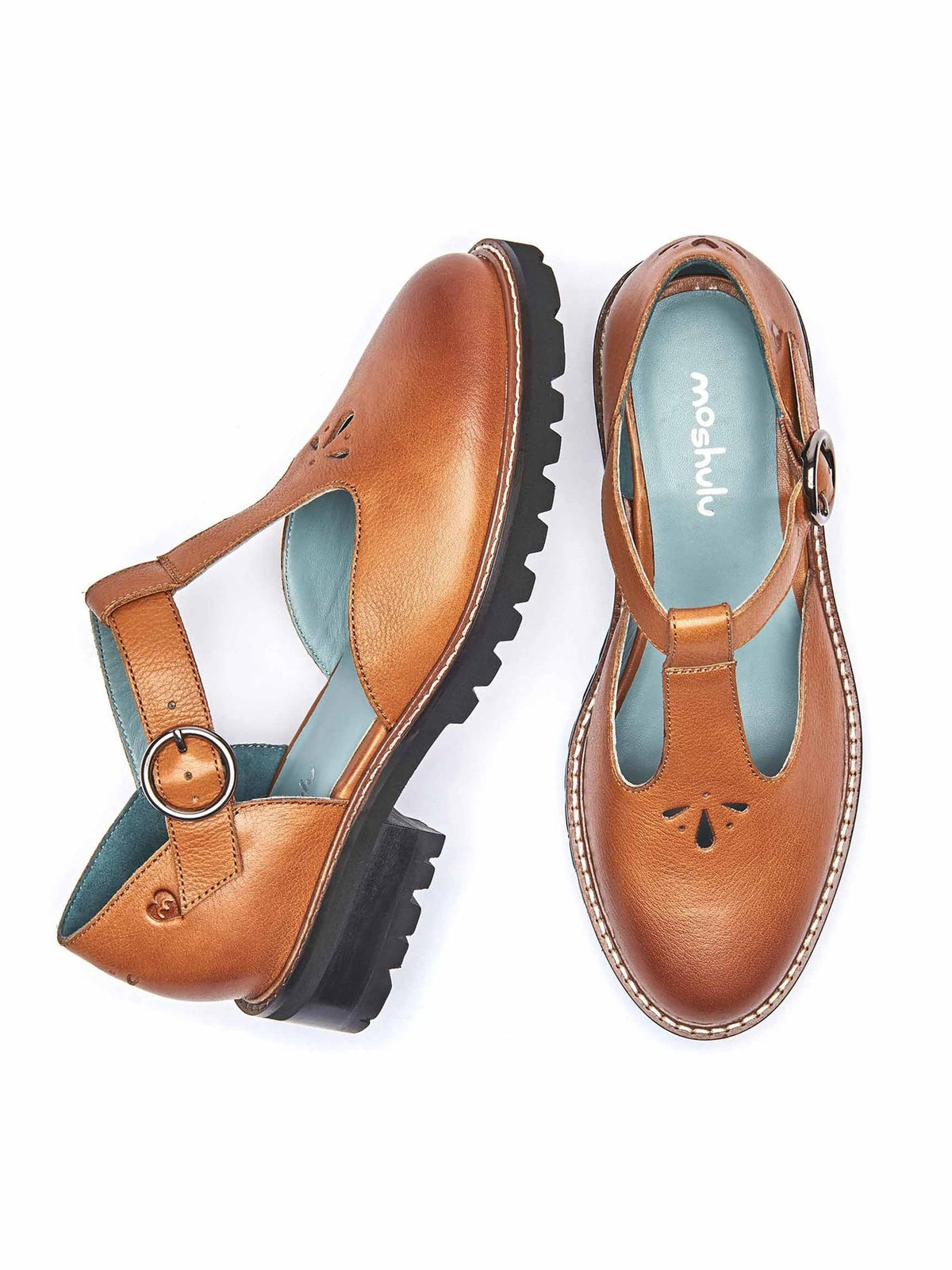 Brown Leather T-bar shoes - MARAZION TAN