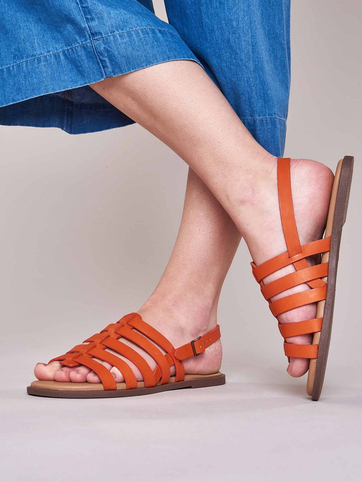 Orange Leather gladiator sandals - TREGANTLE ORANGE