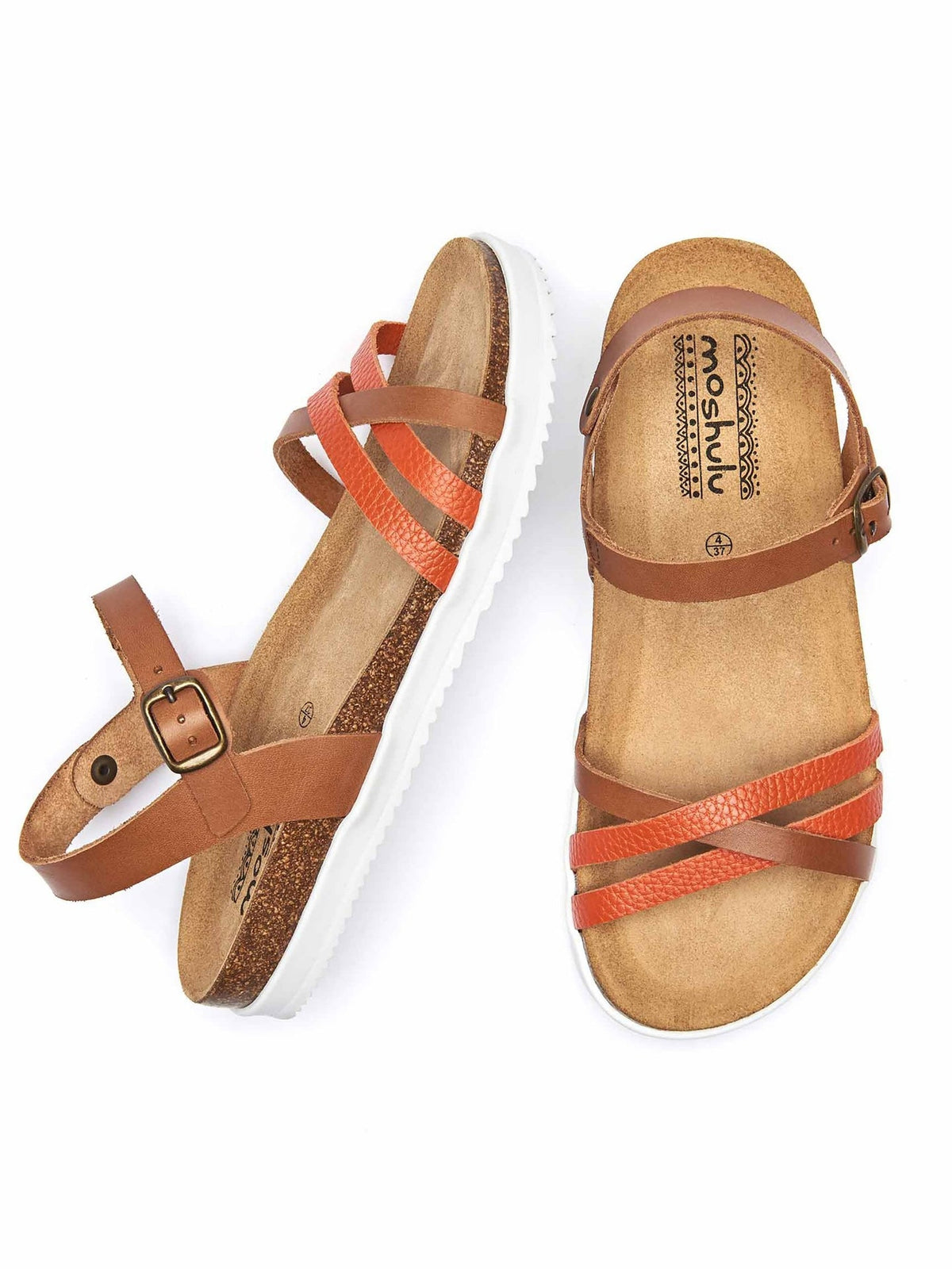 Brown Crossover strap cork sandals - ELMER TAN