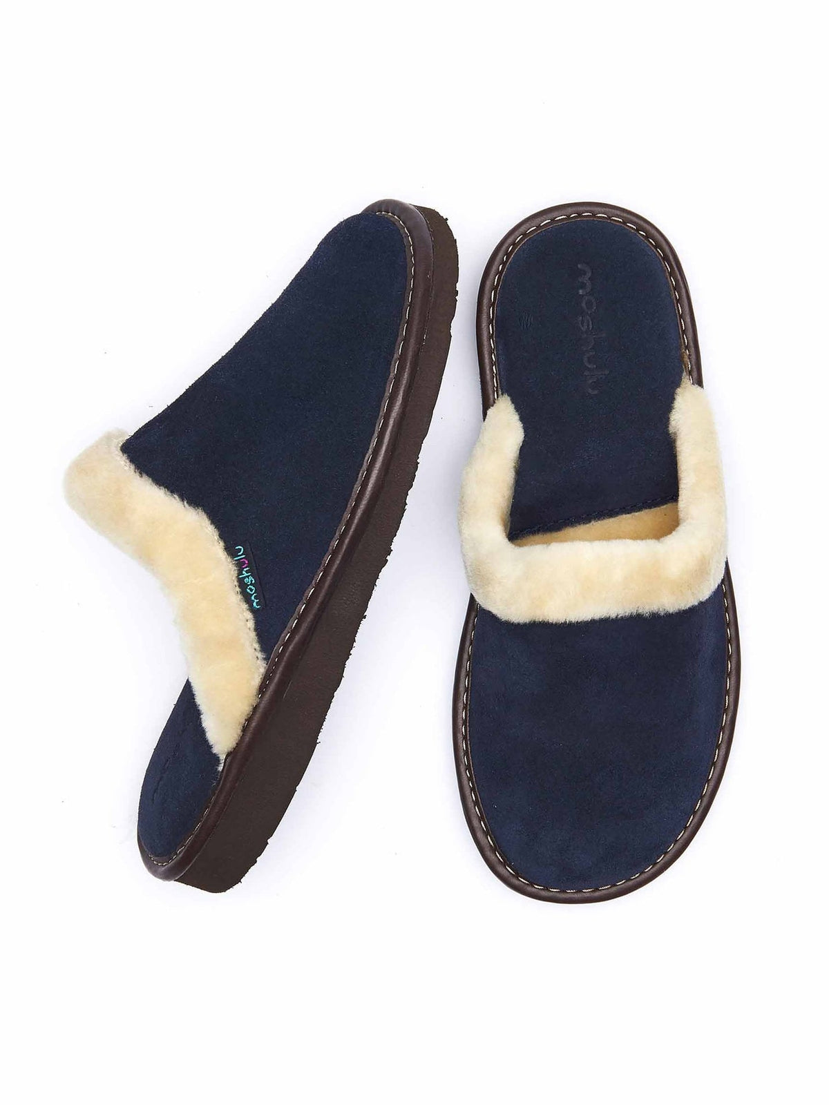 Blue classic suede mule slippers - VITORIA NAVY