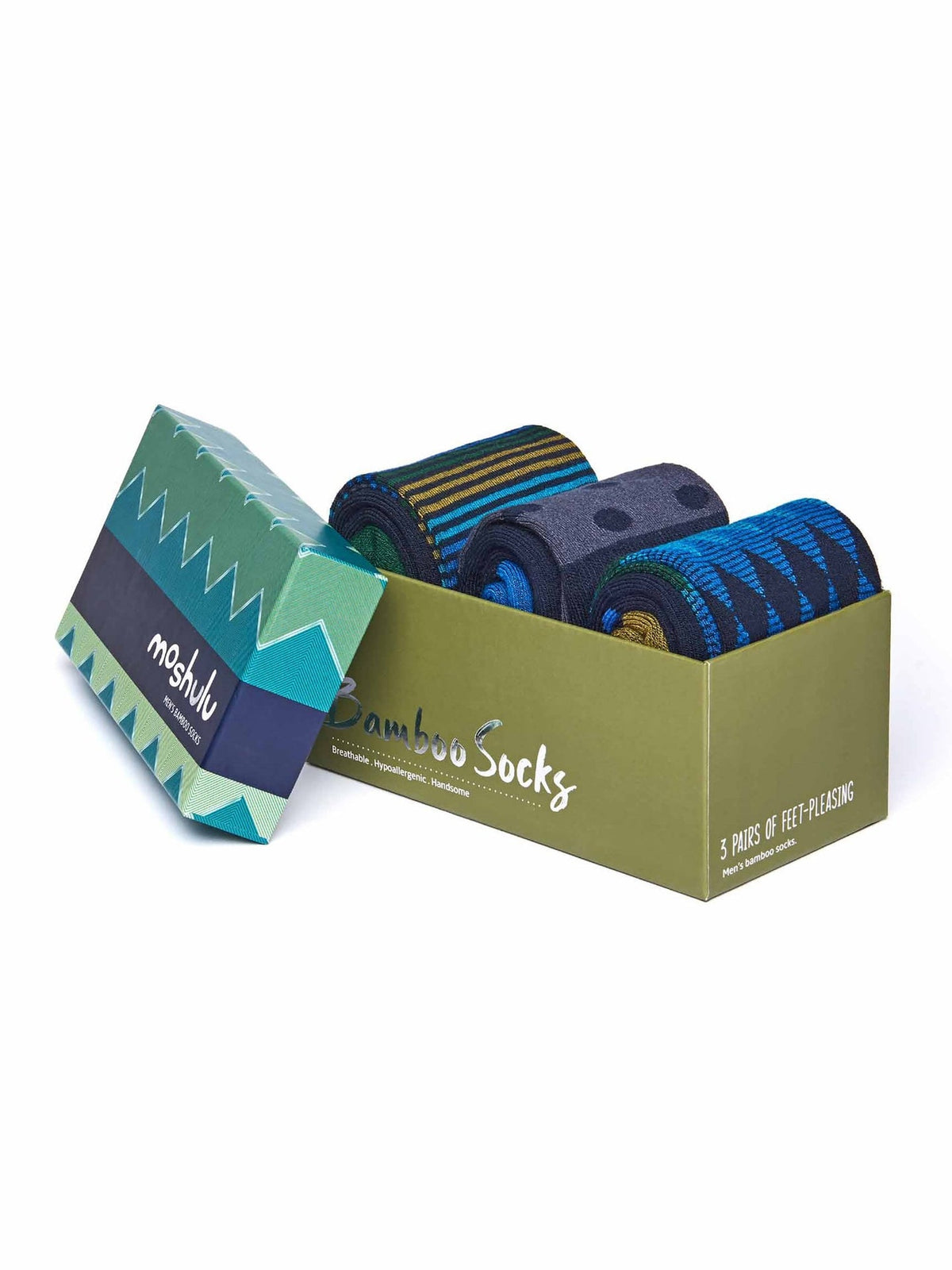 Blue men's bamboo sock box - BOUDIN BAMBOO SOCK BOX NAVY MULTI