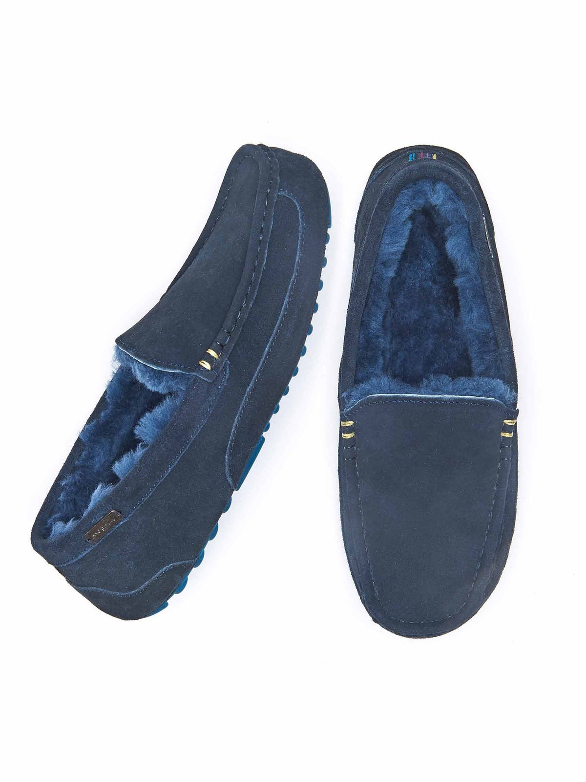 Blue men's sheepskin moccasin slippers - DISHLEY NAVY