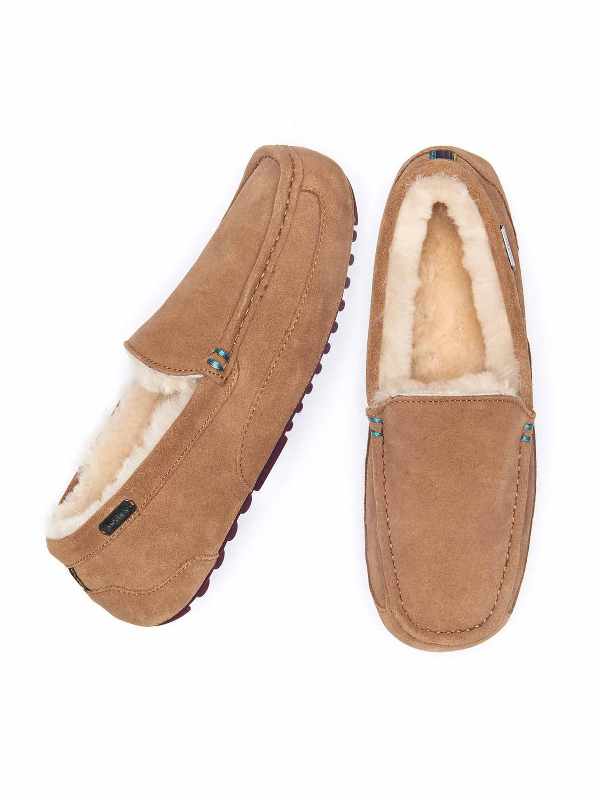 Brown men's sheepskin moccasin slippers - DISHLEY TAN