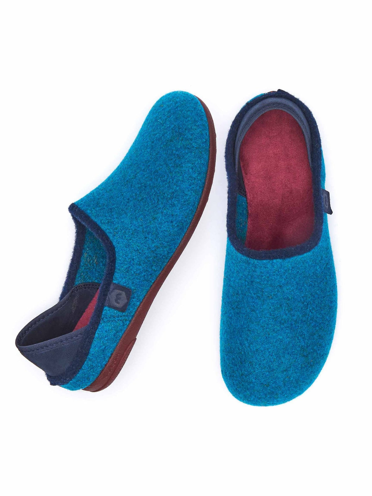 Blue men's full felt slippers - MATMI DEEP TURQUOISE