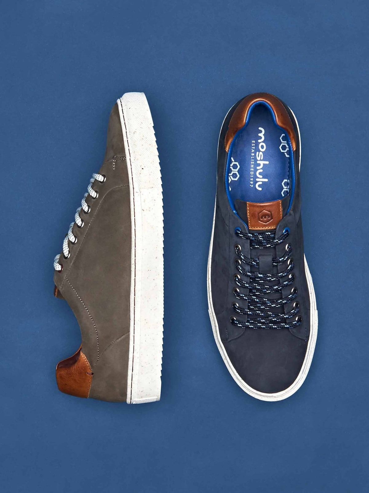 Brown men's round toe leather trainers - LOAM TAN LEATHER