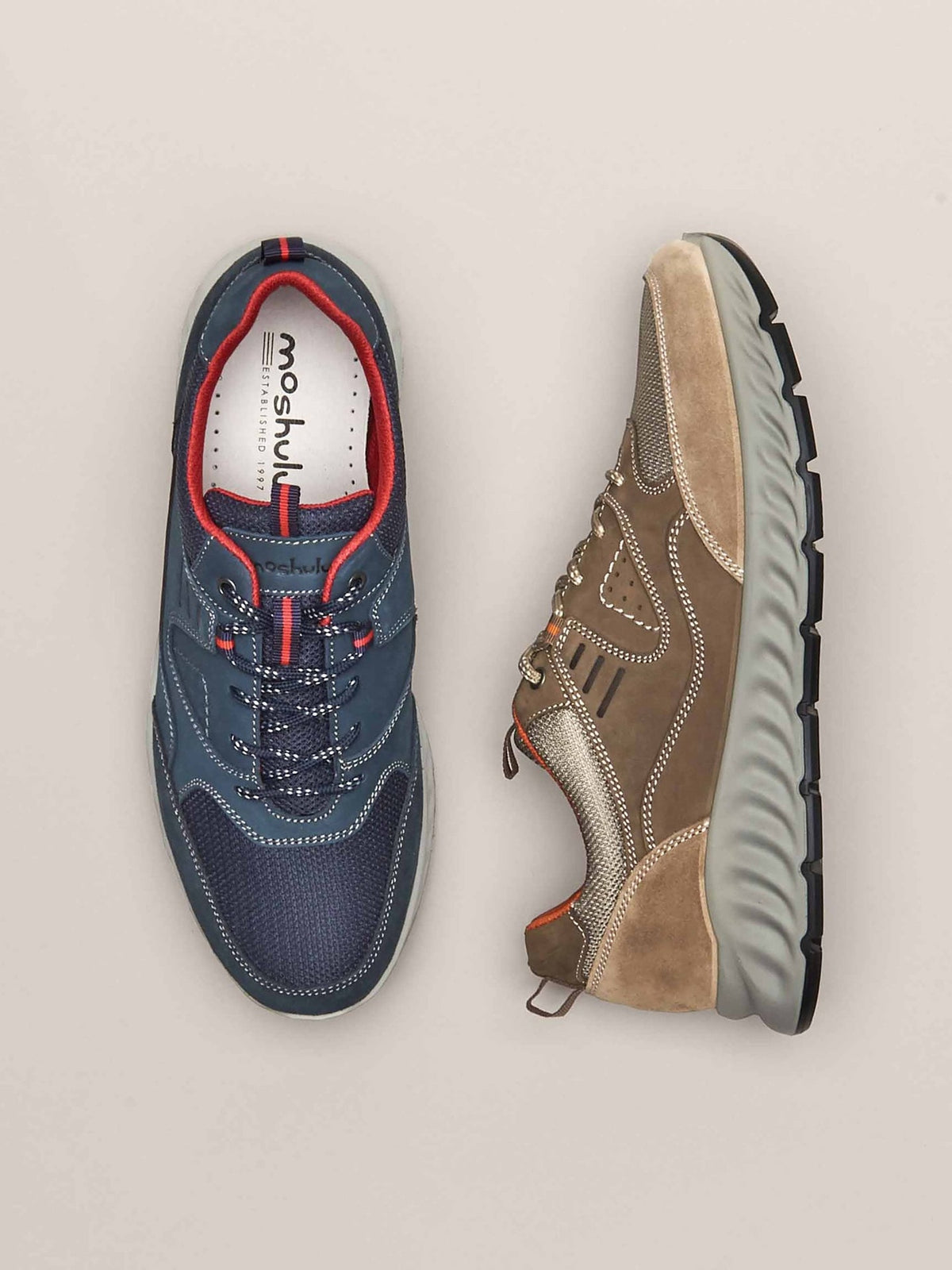 Neutral men's sporty lace-up trainers - RANGELAND STONE