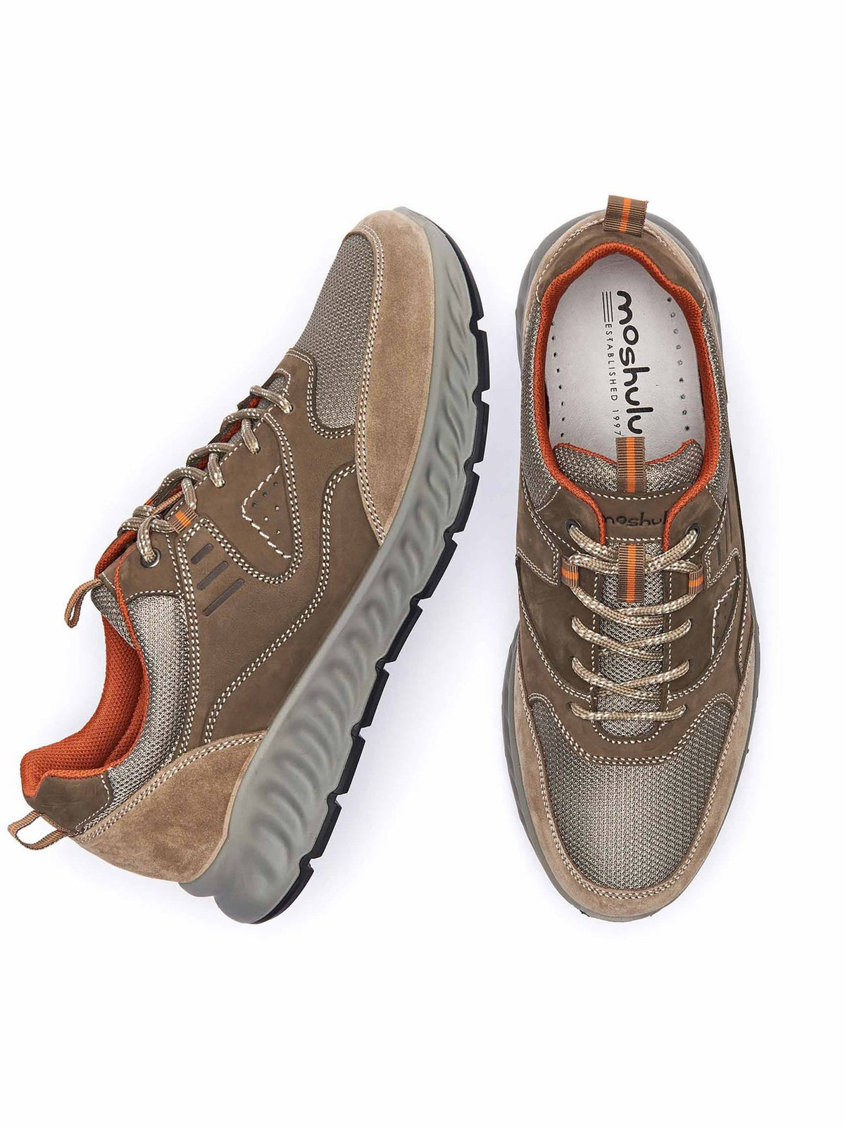 Neutral men's sporty lace-up trainers - RANGELAND STONE