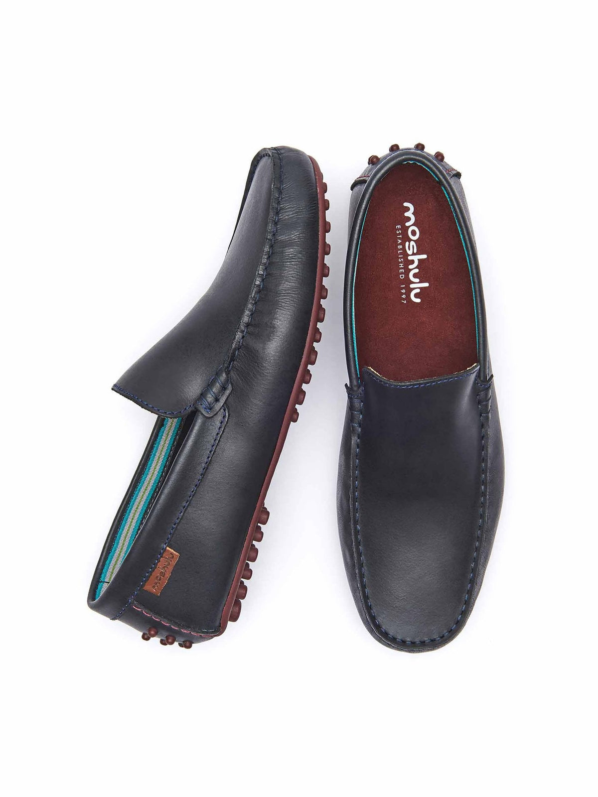 Blue men's waxy leather driving shoes - TALLAND NAVY