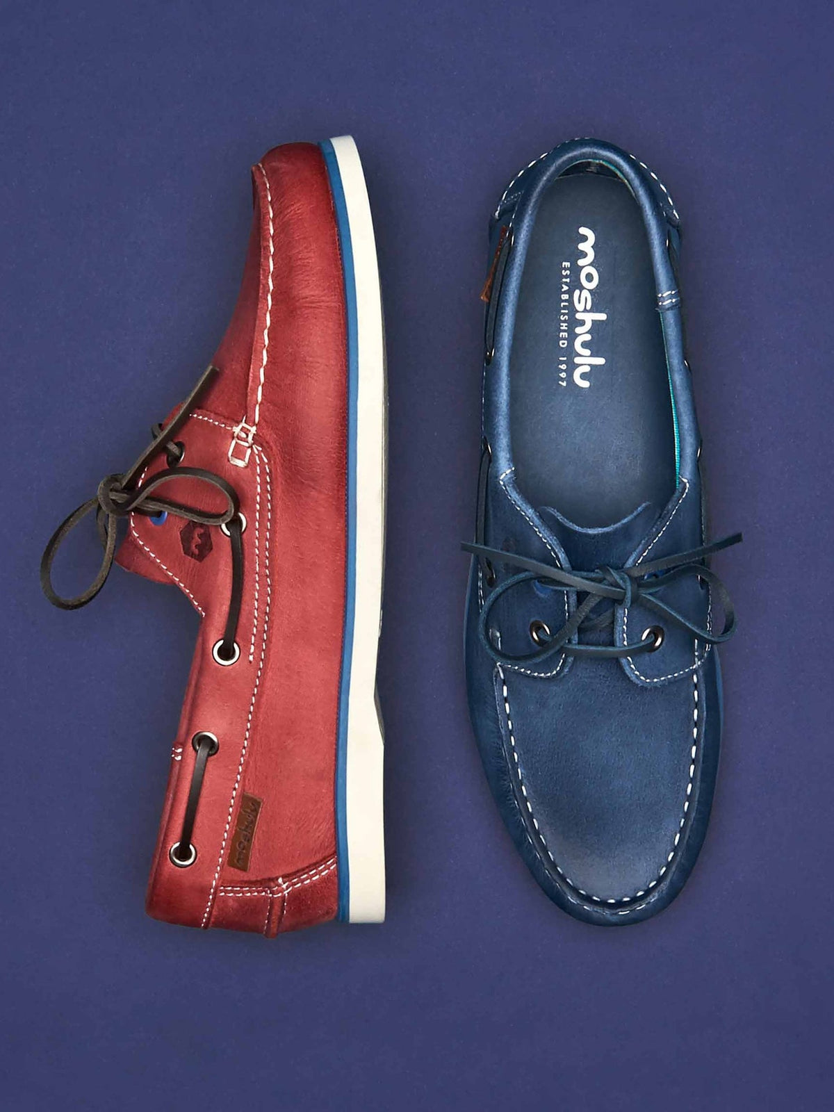 Blue men's waxy leather deck shoes - CROYDE NAVY