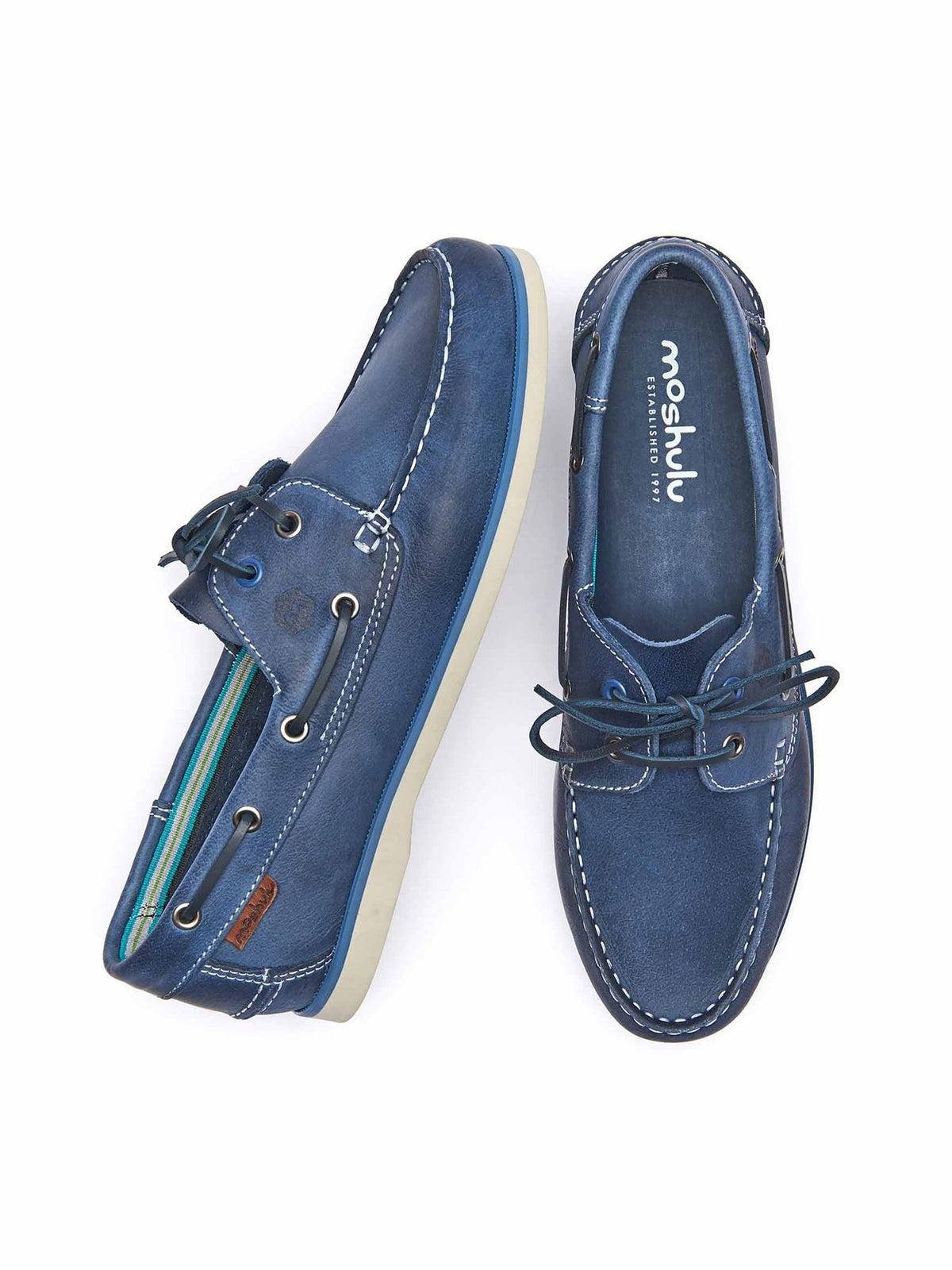 Blue men's waxy leather deck shoes - CROYDE NAVY