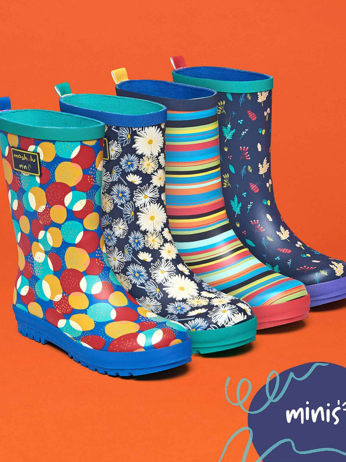 Blue kids patterned welly boots - NEMO INDIGO WOODLAND