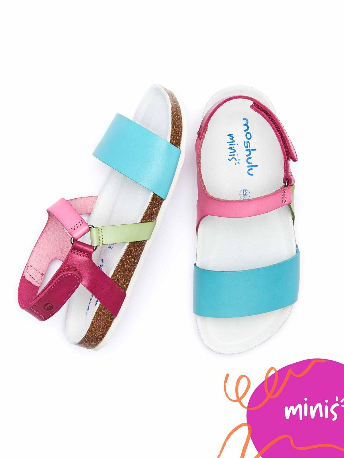 Blue kids leather colourful sandals - SPRINGING SKY MULTI