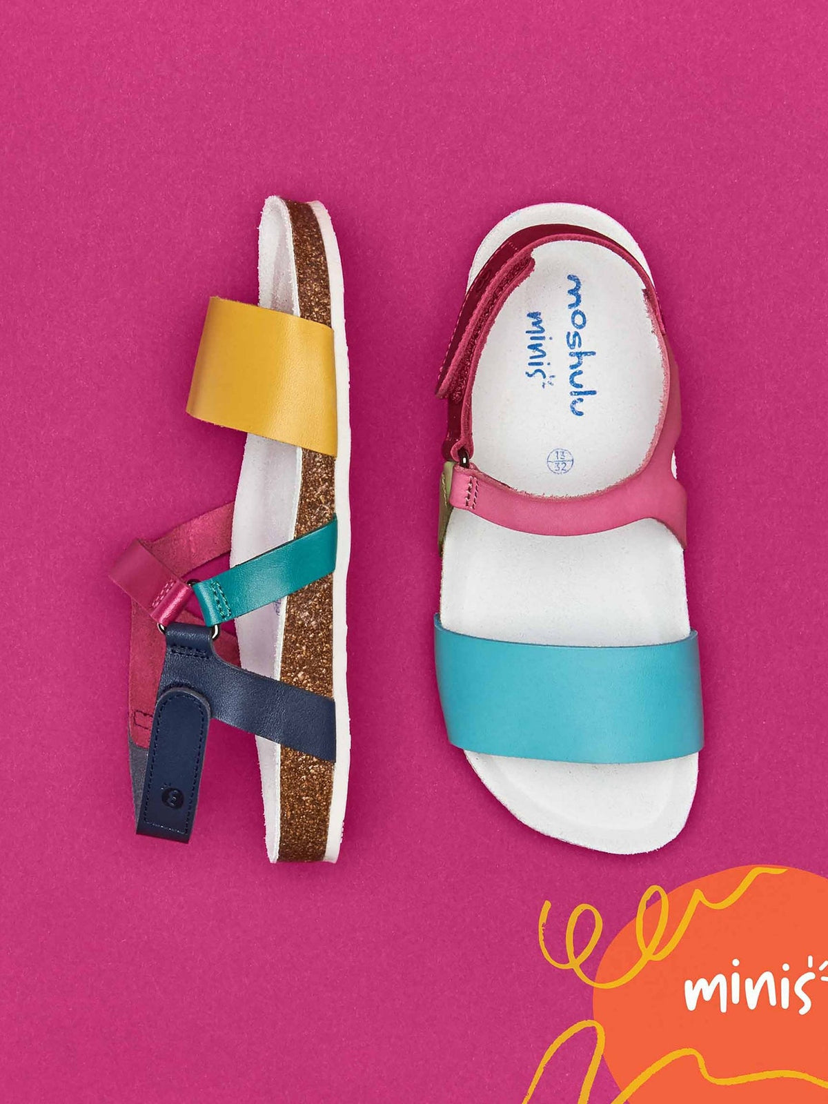 Blue kids leather colourful sandals - SPRINGING SKY MULTI