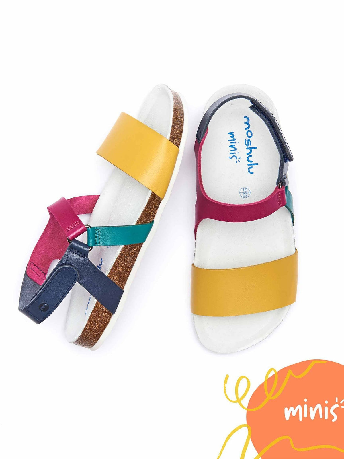 Yellow kids leather colourful sandals - SPRINGING YELLOW MULTI