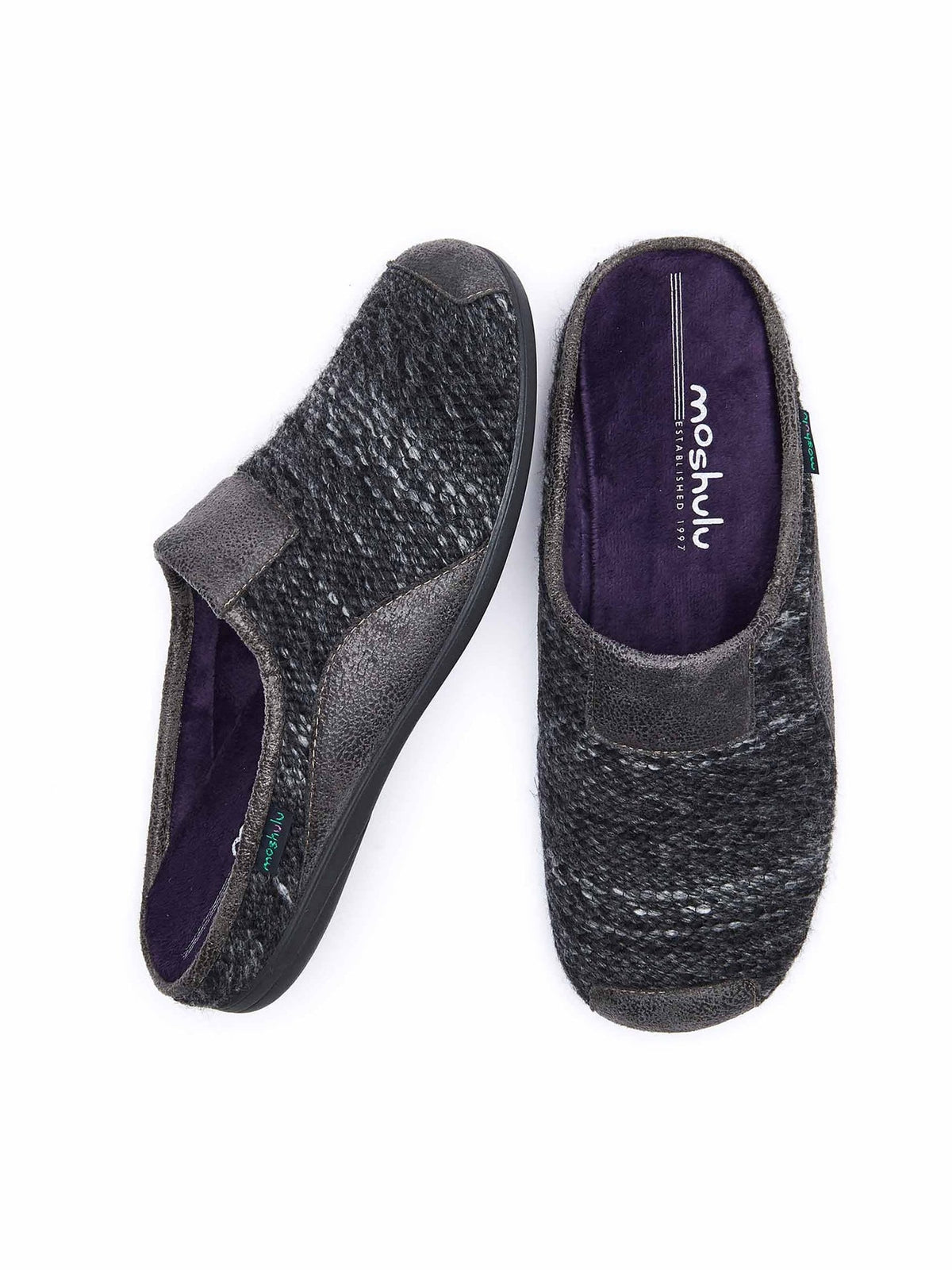 Grey men's slip-on woolen slippers - PINE CHARCOAL