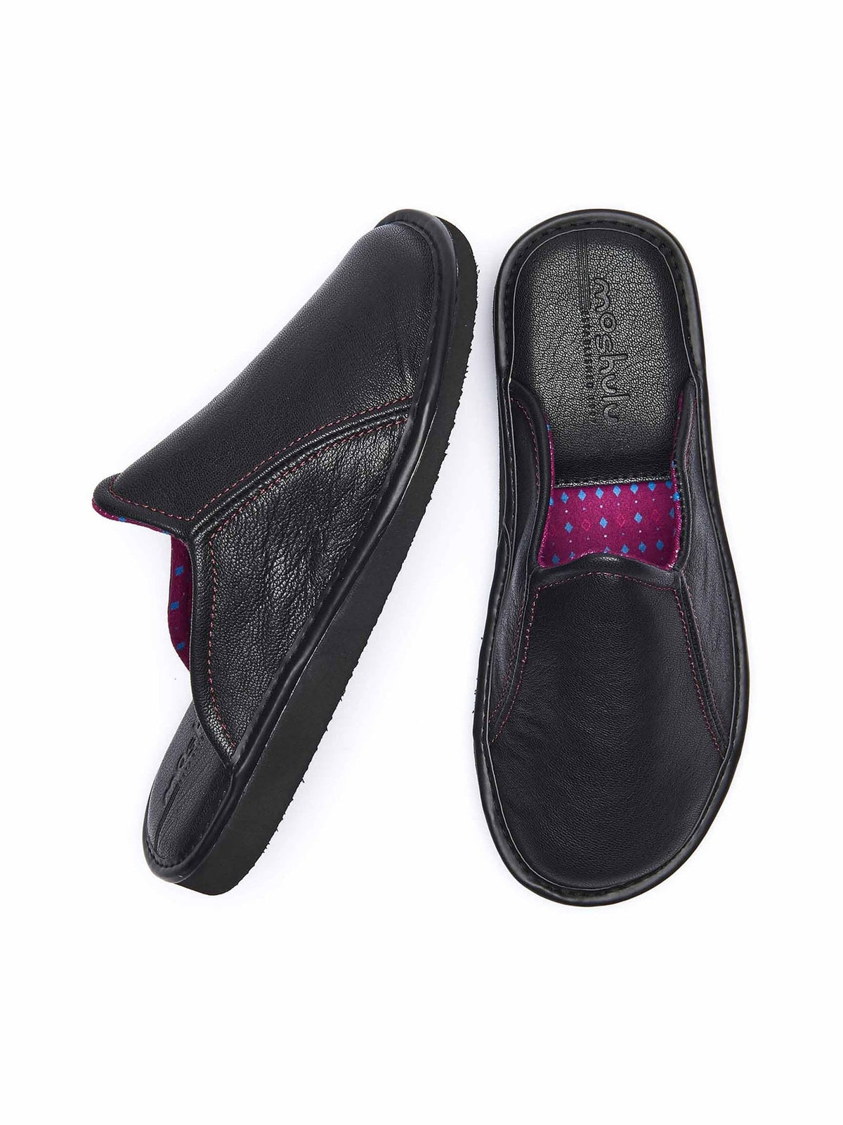 Black men's leather mule slippers - DOUGLAS 4 BLACK