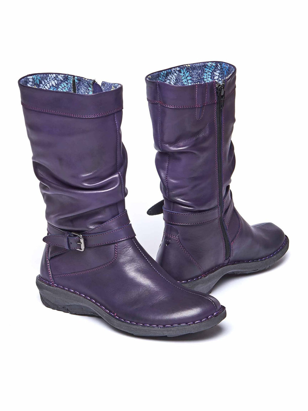Purple slouchy mid-length leather boots - TEACAKE DEEP VIOLET