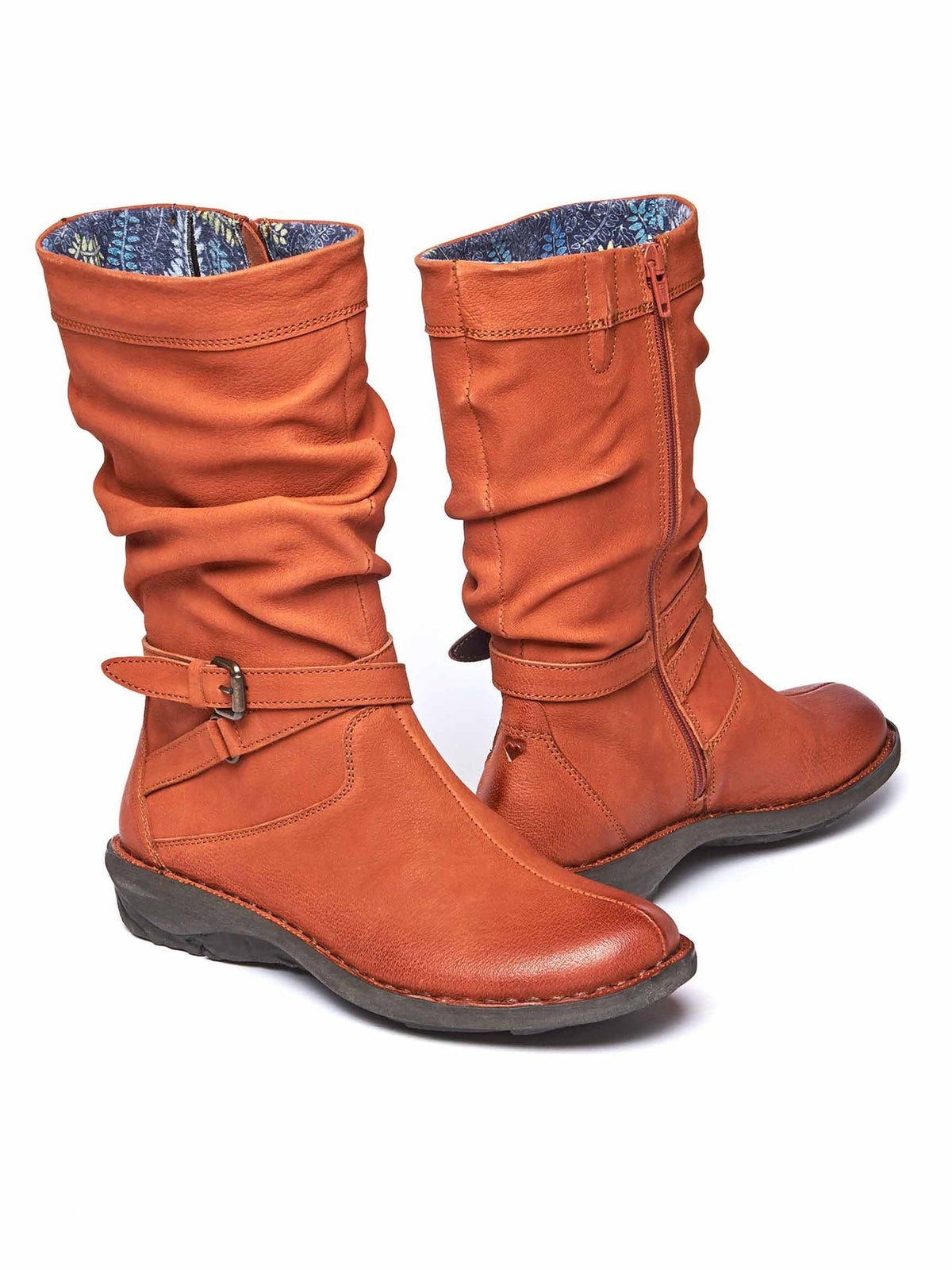 Red slouchy mid-length leather boots - TEACAKE RUST NUBUCK