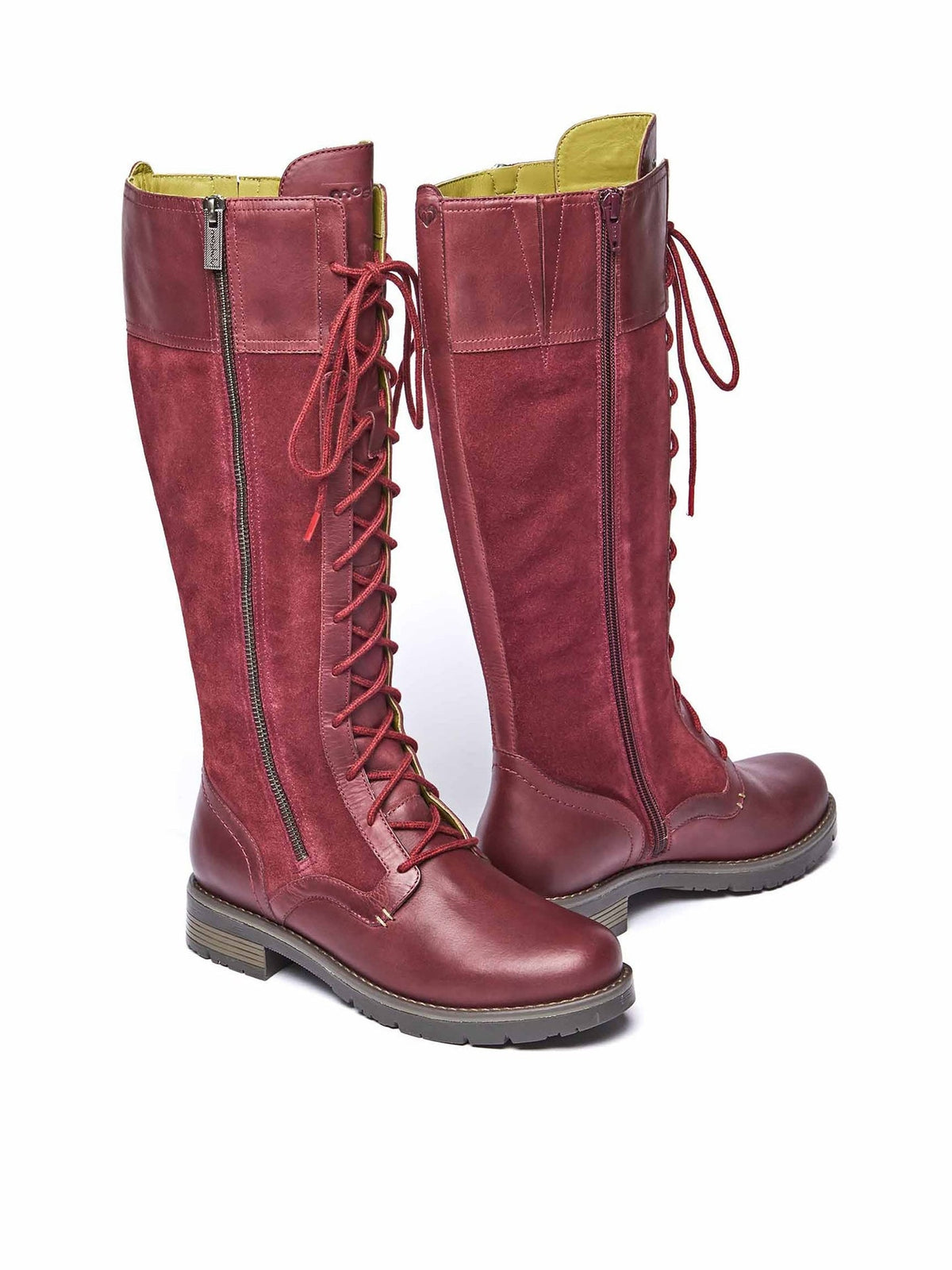 Red long adjustable lace-up boots - AIMEE CABERNET