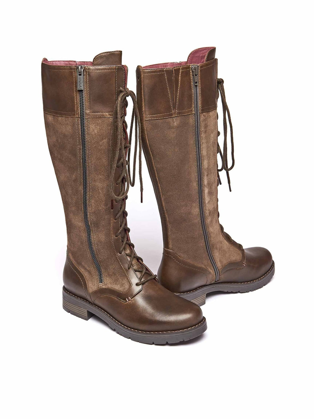 Brown long adjustable lace-up boots - AIMEE KHAKI BROWN