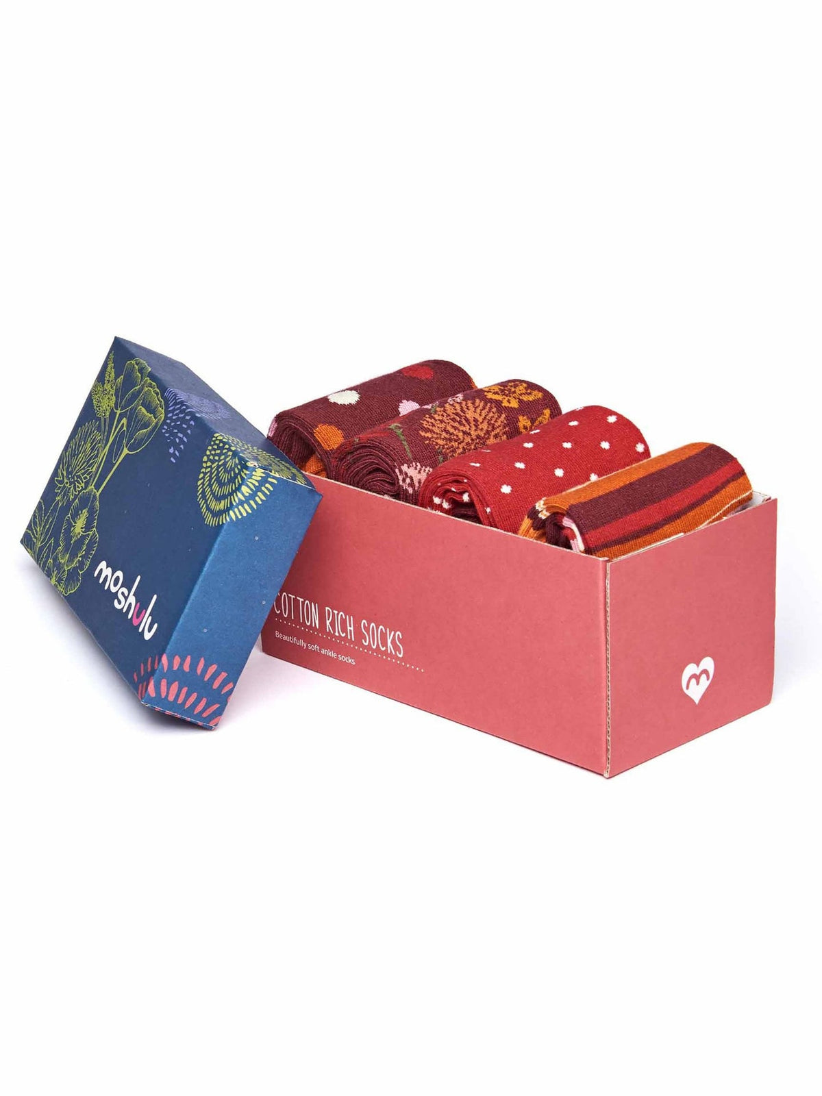 Red ladies' sock box - WILDFLOWER SOCK BOX CABERNET MULTI