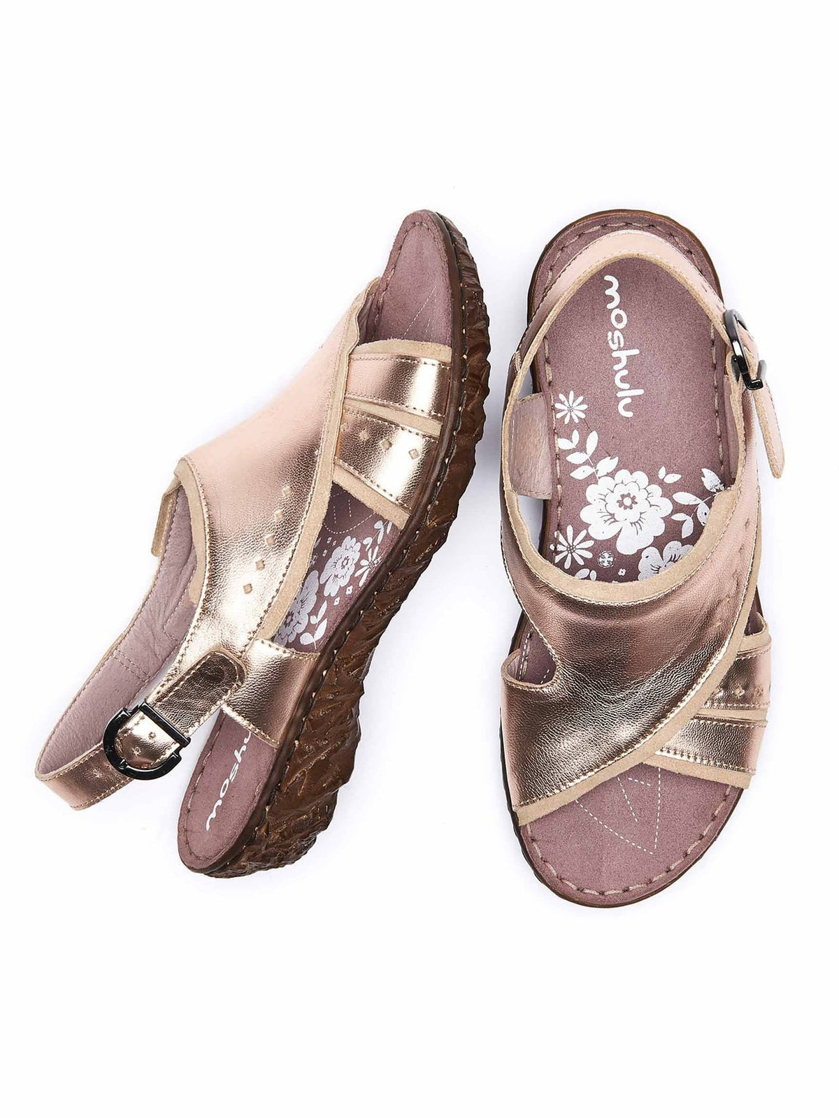 Metallic / Pink metallic leather sandals - SOUK METALLIC ROSE GOLD