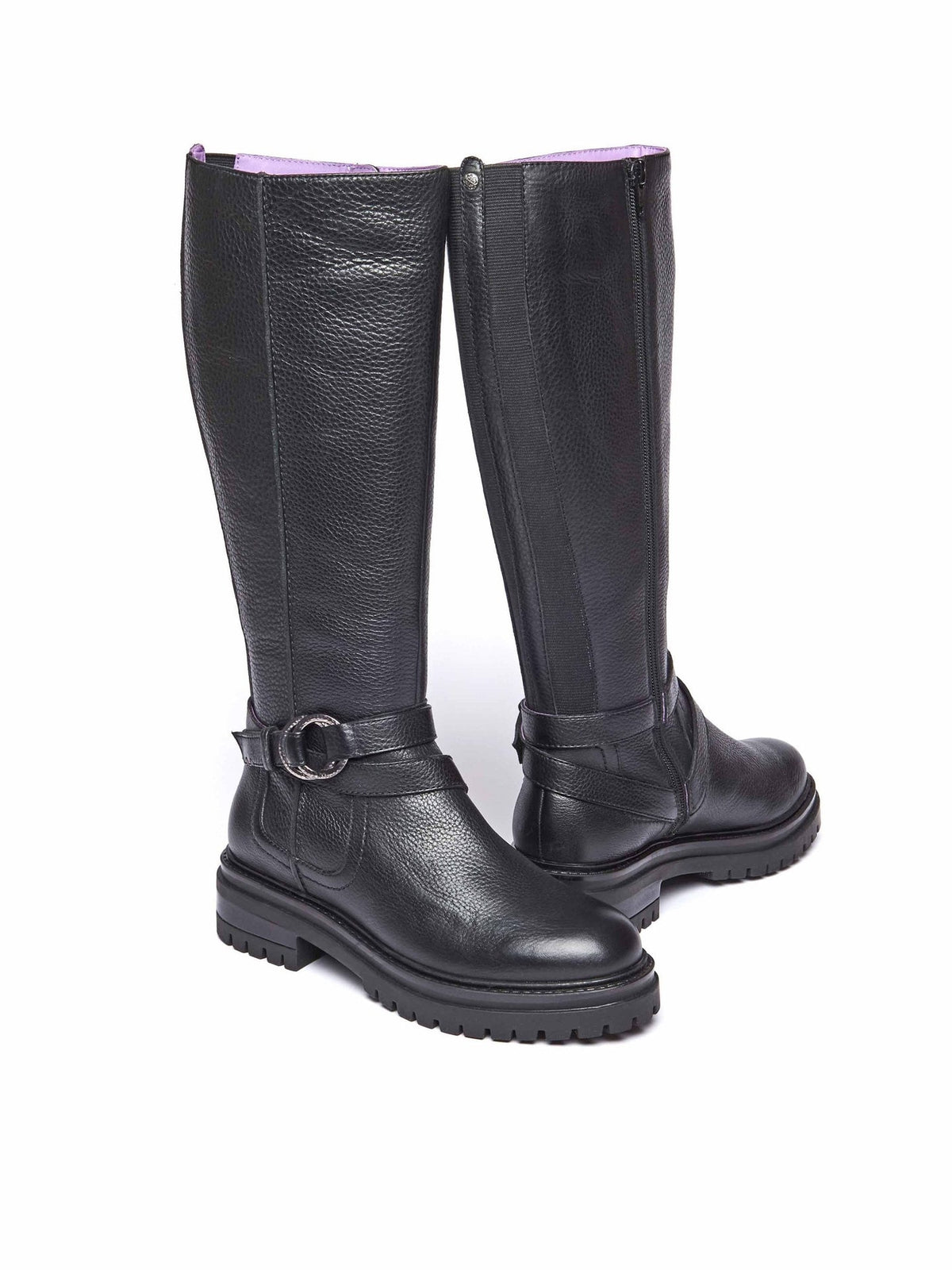 Black knee-high leather biker boots - KAHLO BLACK
