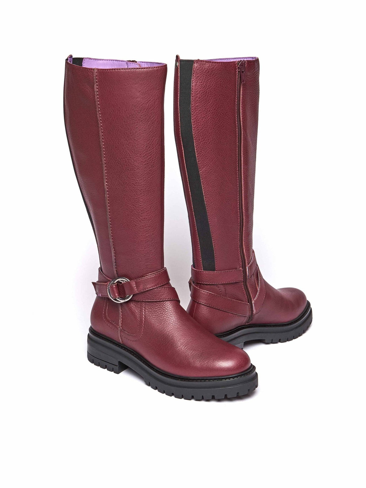 Red knee-high leather biker boots - KAHLO CABERNET