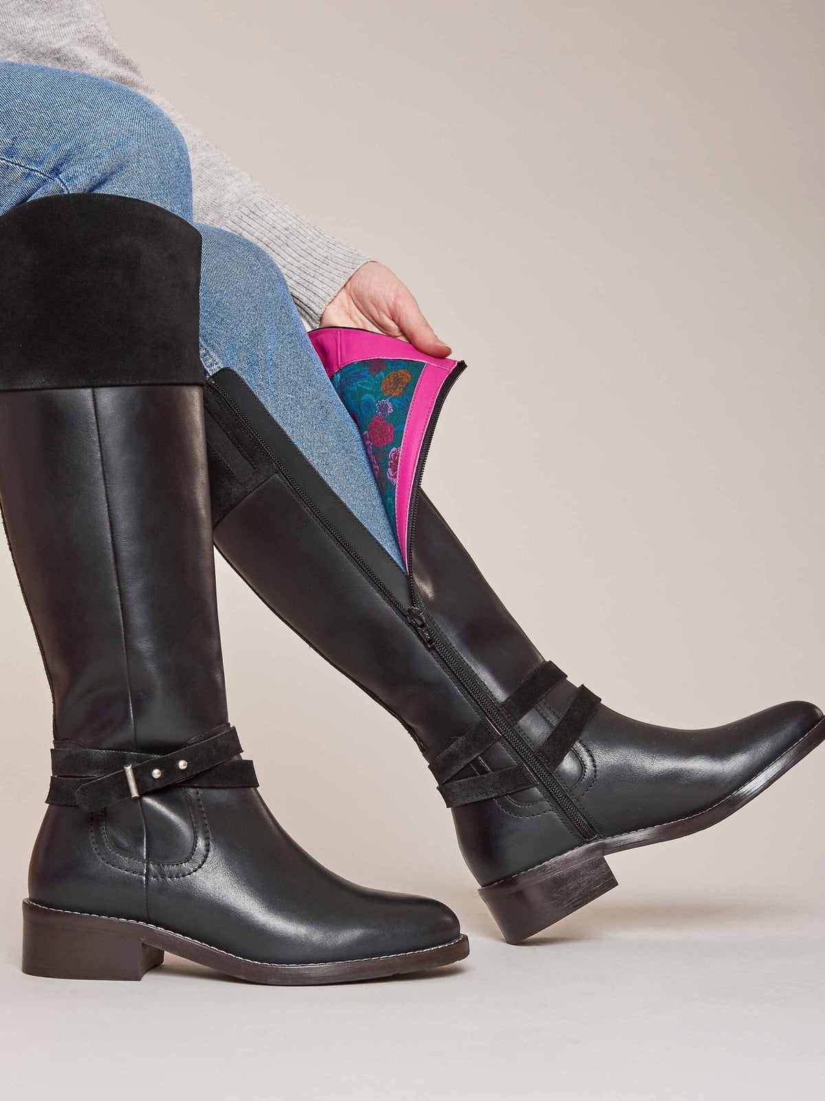 Black classic heeled leather riding boots - CASSATT BLACK