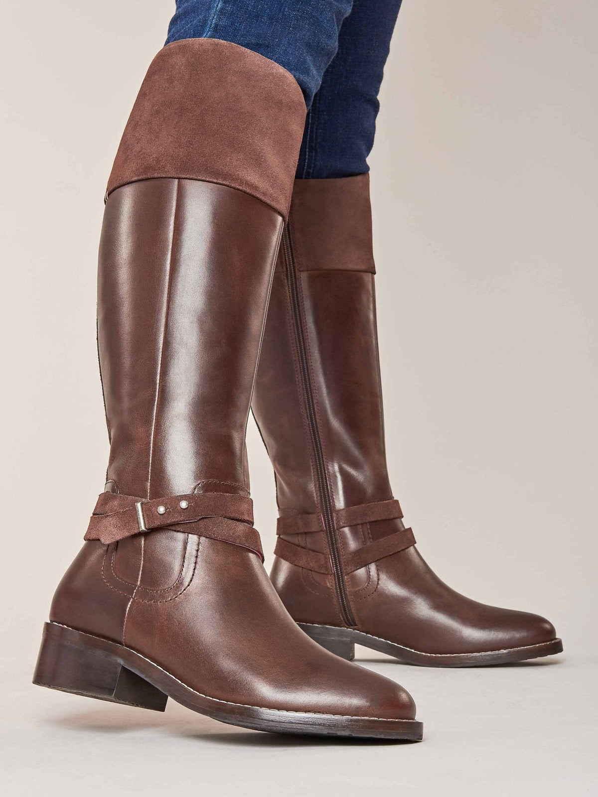 Brown classic heeled leather riding boots - CASSATT CHOCOLATE
