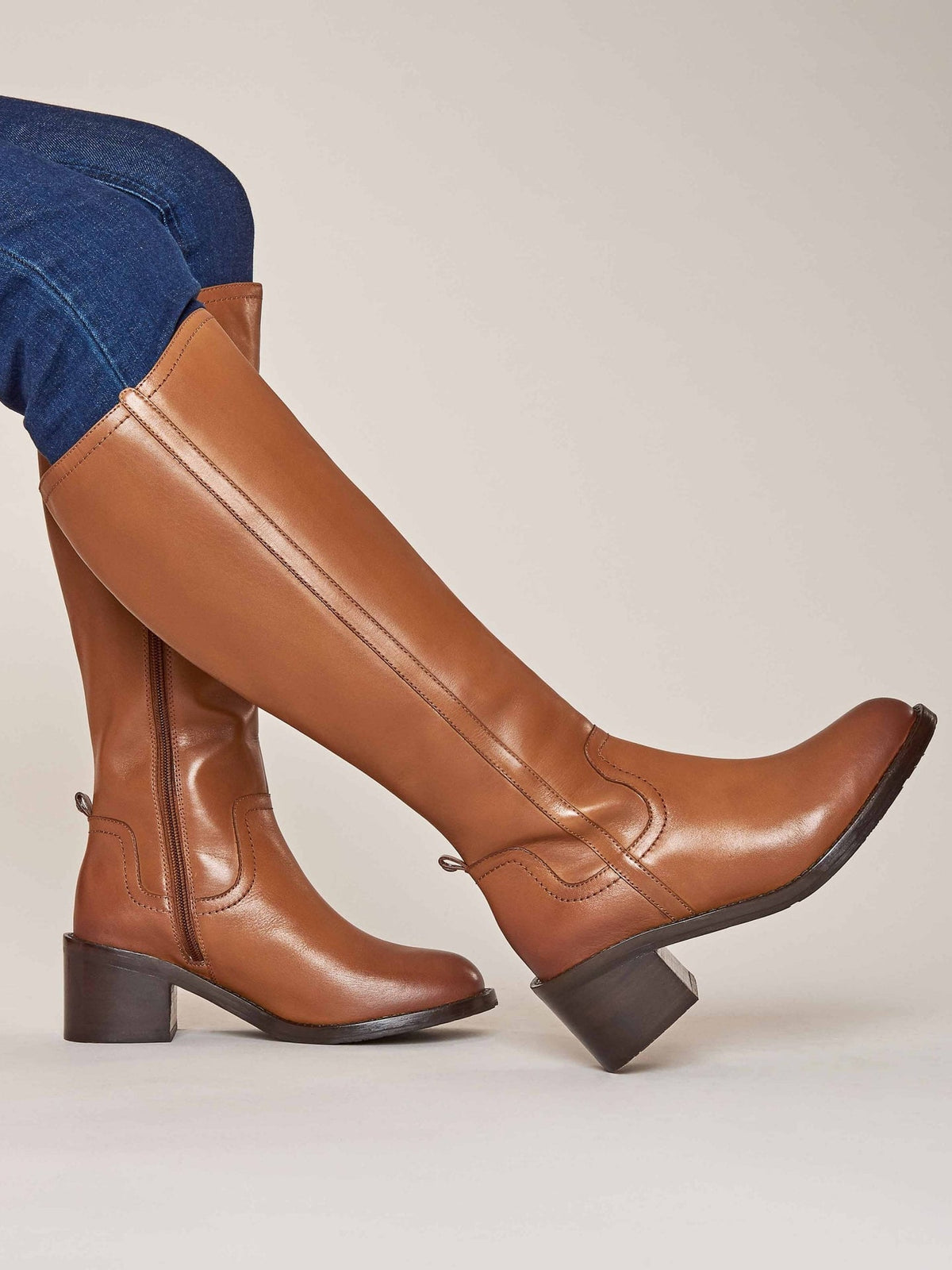 Brown heeled long riding boots - HEPWORTH TAN