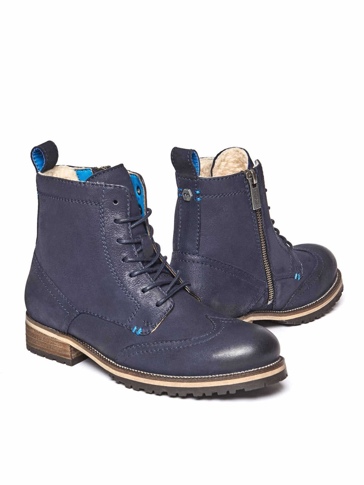 Blue warm lined lace-up boots - MOULIN INDIGO