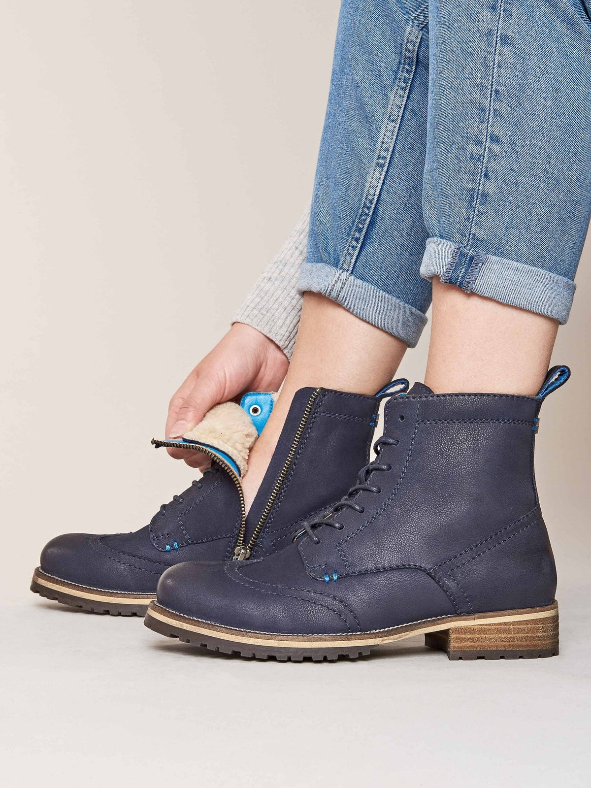 Blue warm lined lace-up boots - MOULIN INDIGO