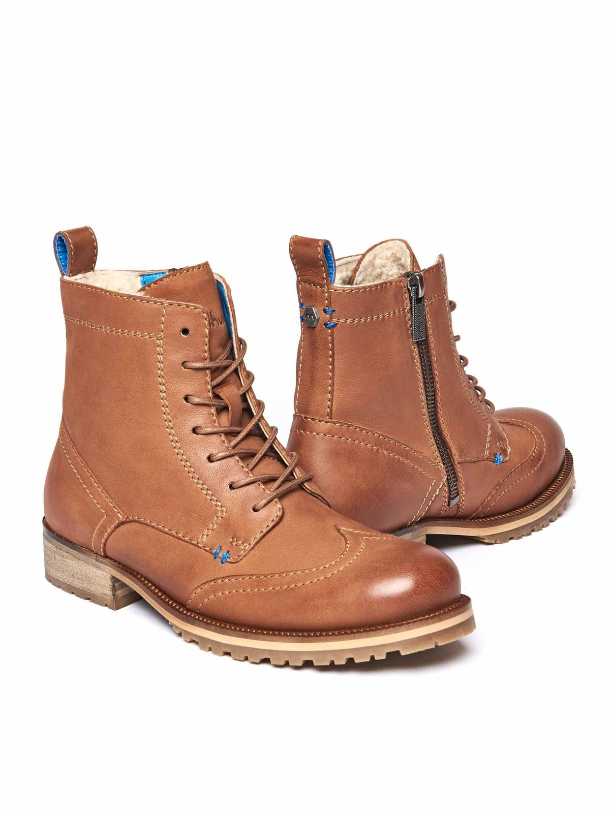 Brown warm lined lace-up boots - MOULIN TAN
