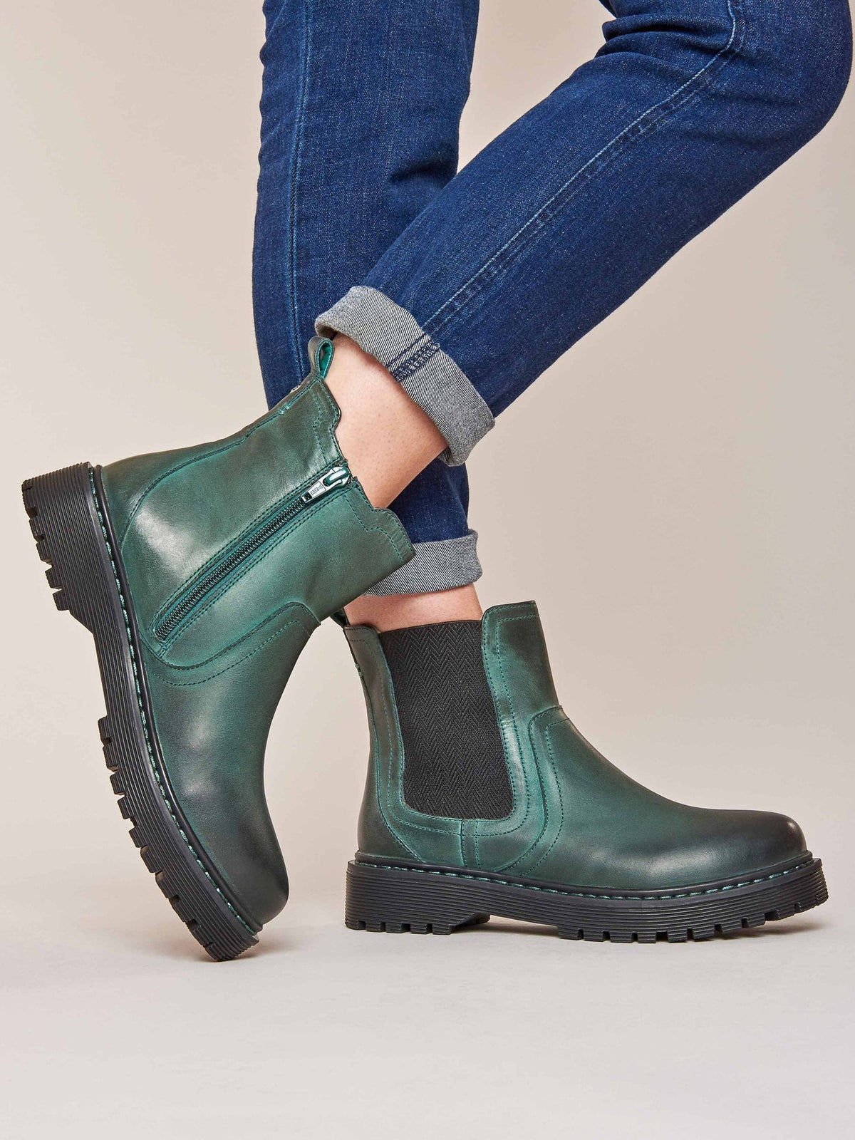 Green women's leather Chelsea boots - ABNEY KALE GREEN