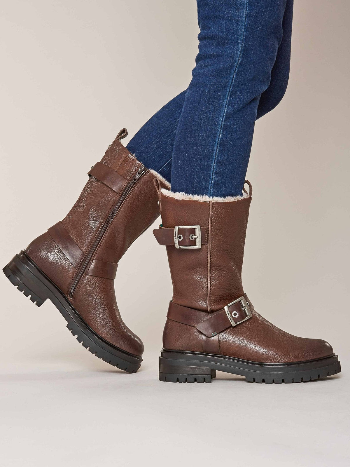 Brown Mid-length biker boots - SHERALD CHOCOLATE