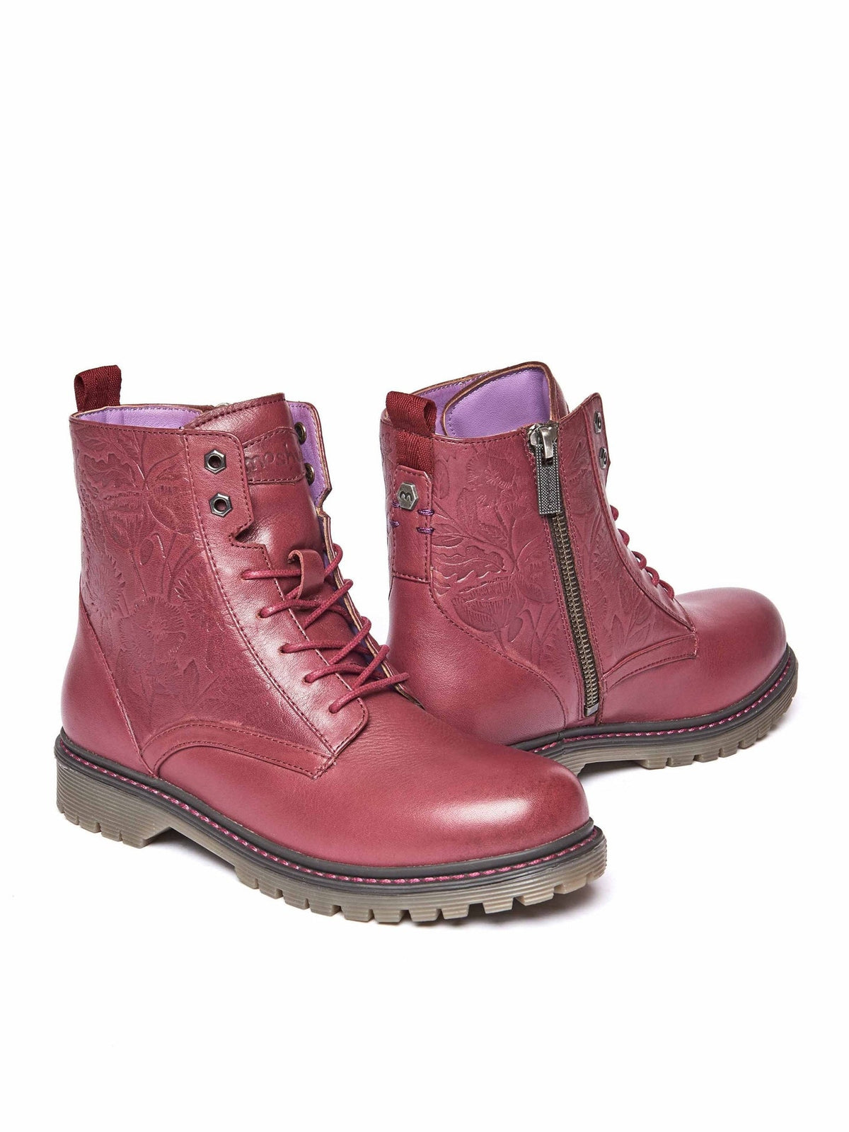 Pink ladies' embossed lace-up worker boots - FIORD 3 RASPBERRY