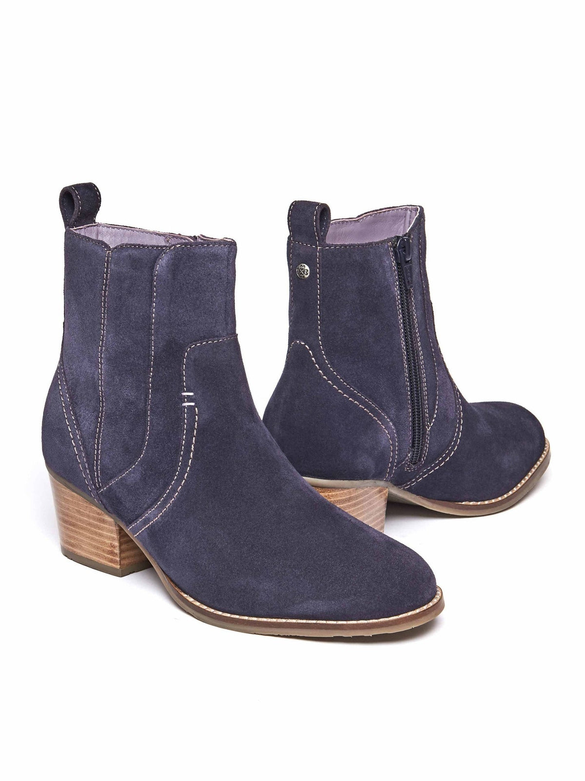 Blue western inspired heeled ankle boots - MORISOT INDIGO