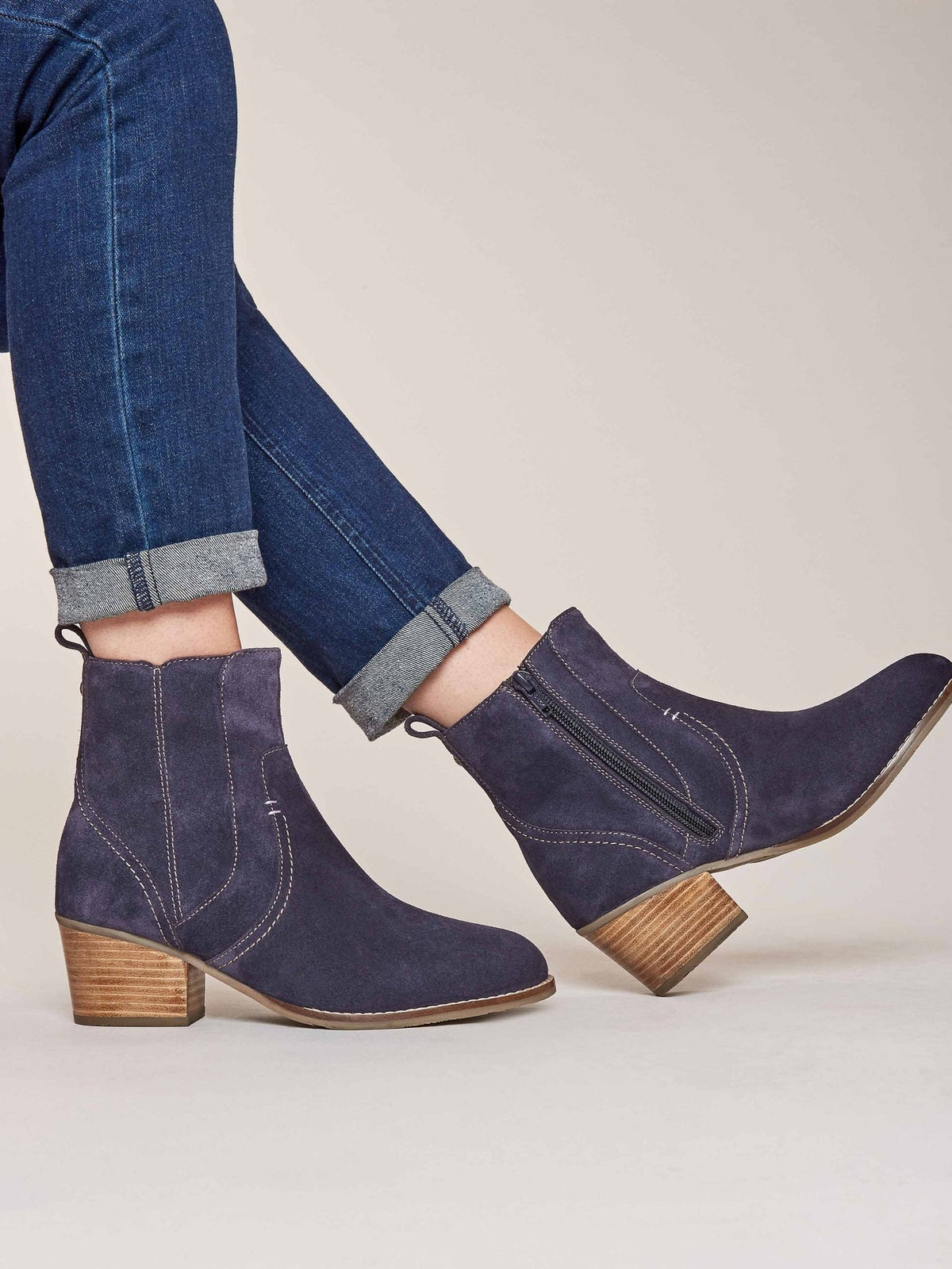 Blue western inspired heeled ankle boots - MORISOT INDIGO