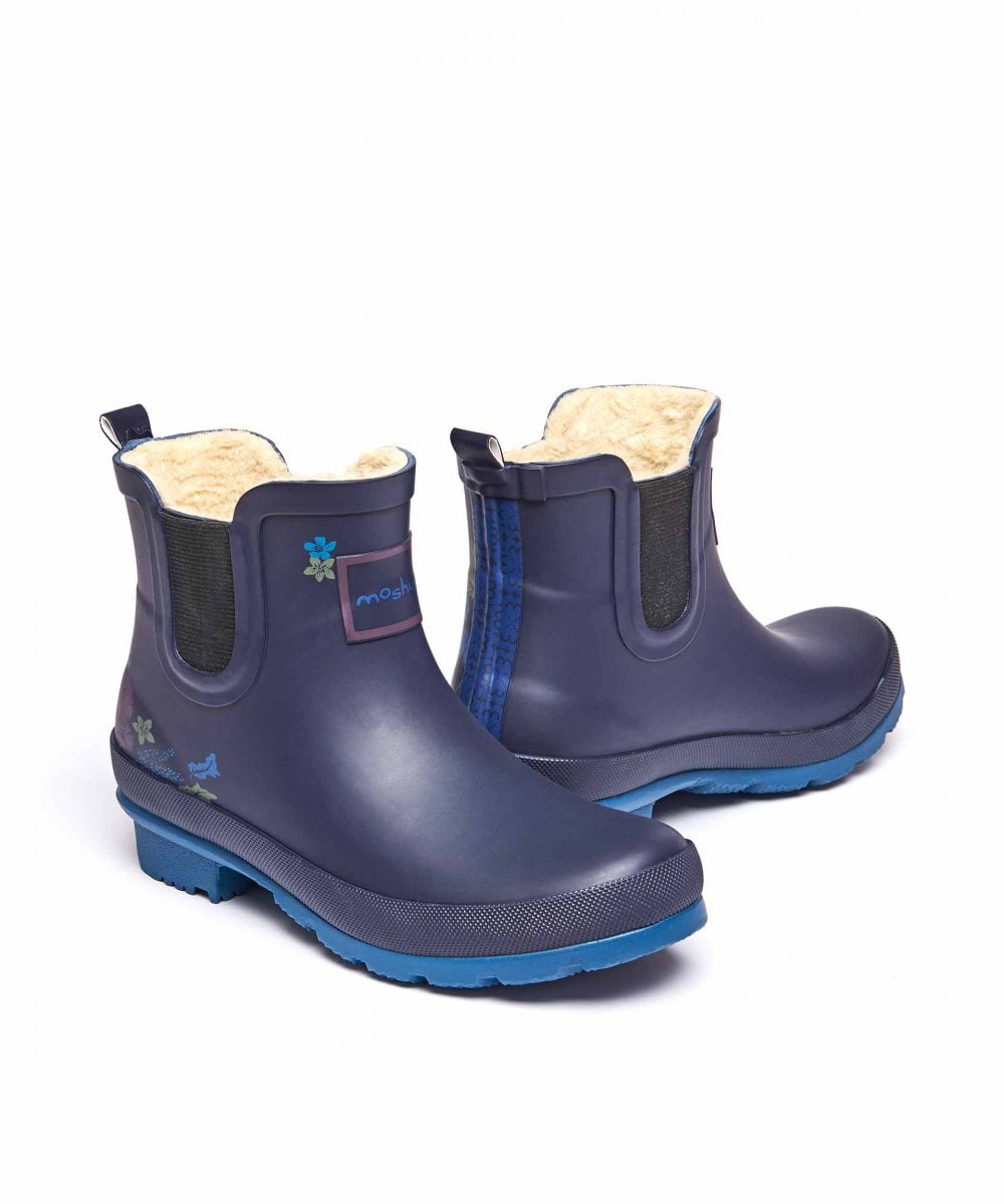 Blue Faux-fur lined short wellies - SPLOSH INDIGO TONAL FLORAL