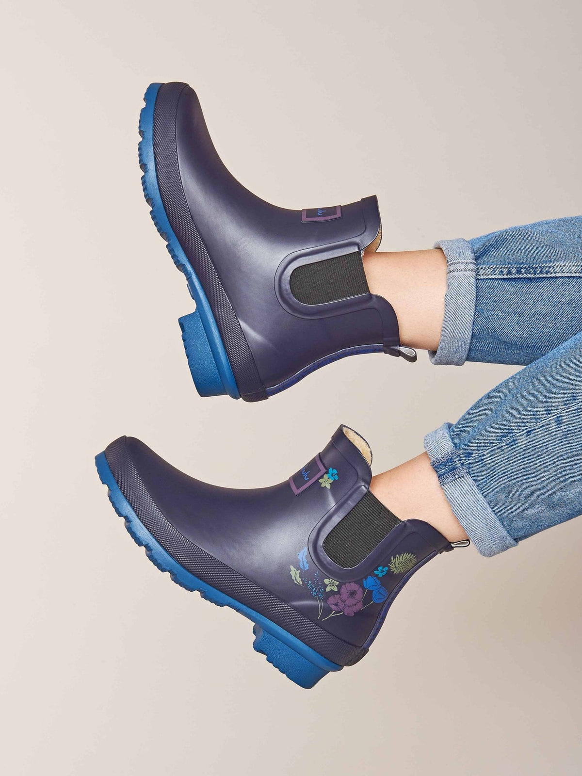 Blue Faux-fur lined short wellies - SPLOSH INDIGO TONAL FLORAL